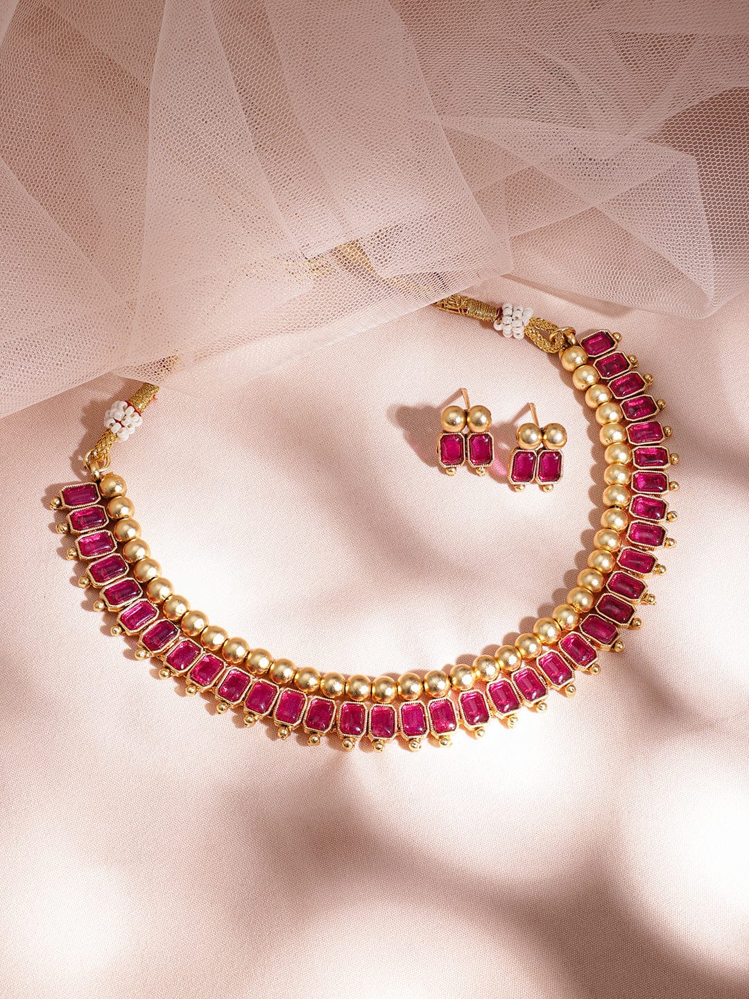Ruby Studded Short Necklace Set