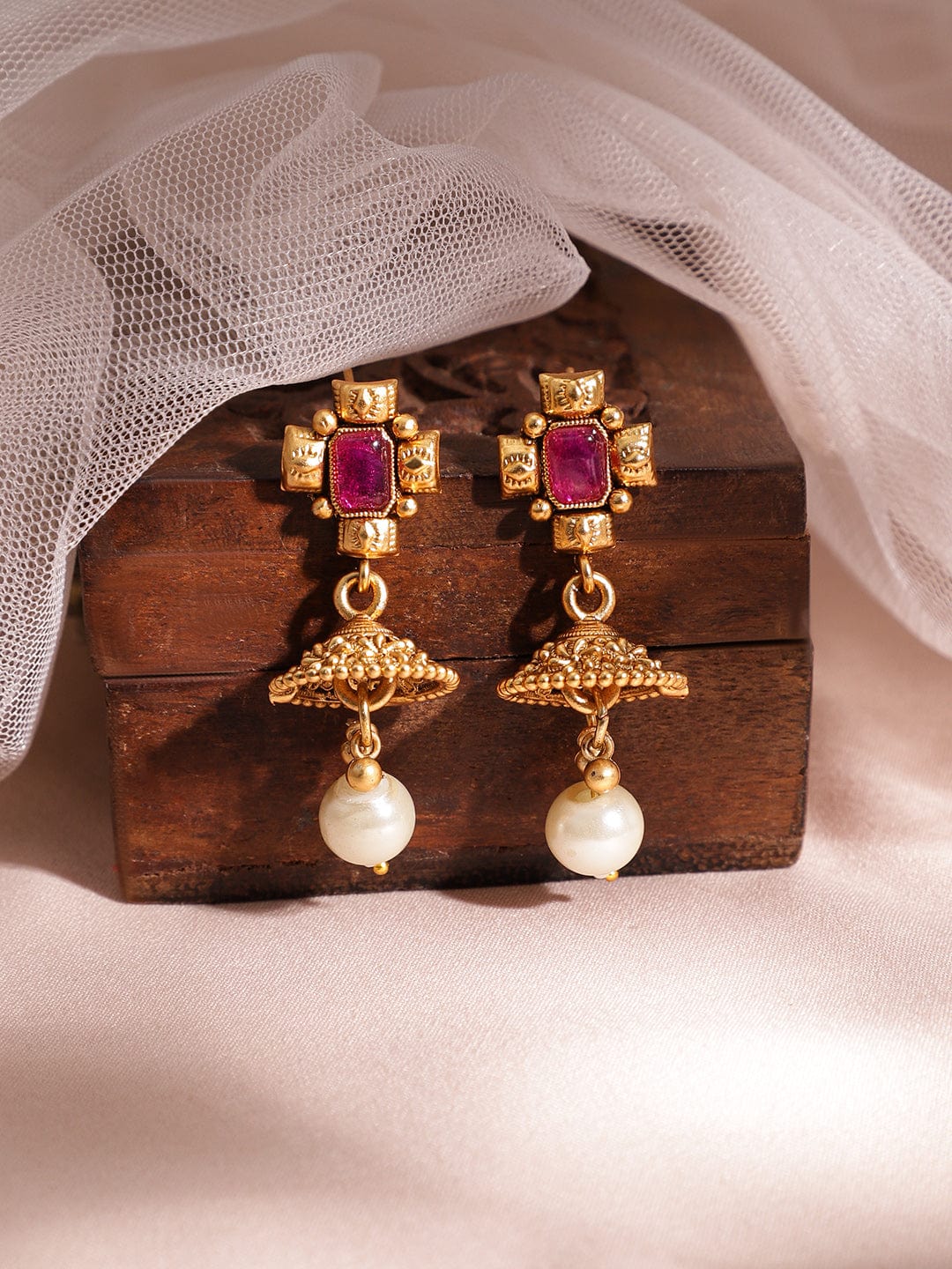 Ruby Studded Golden Necklace Set
