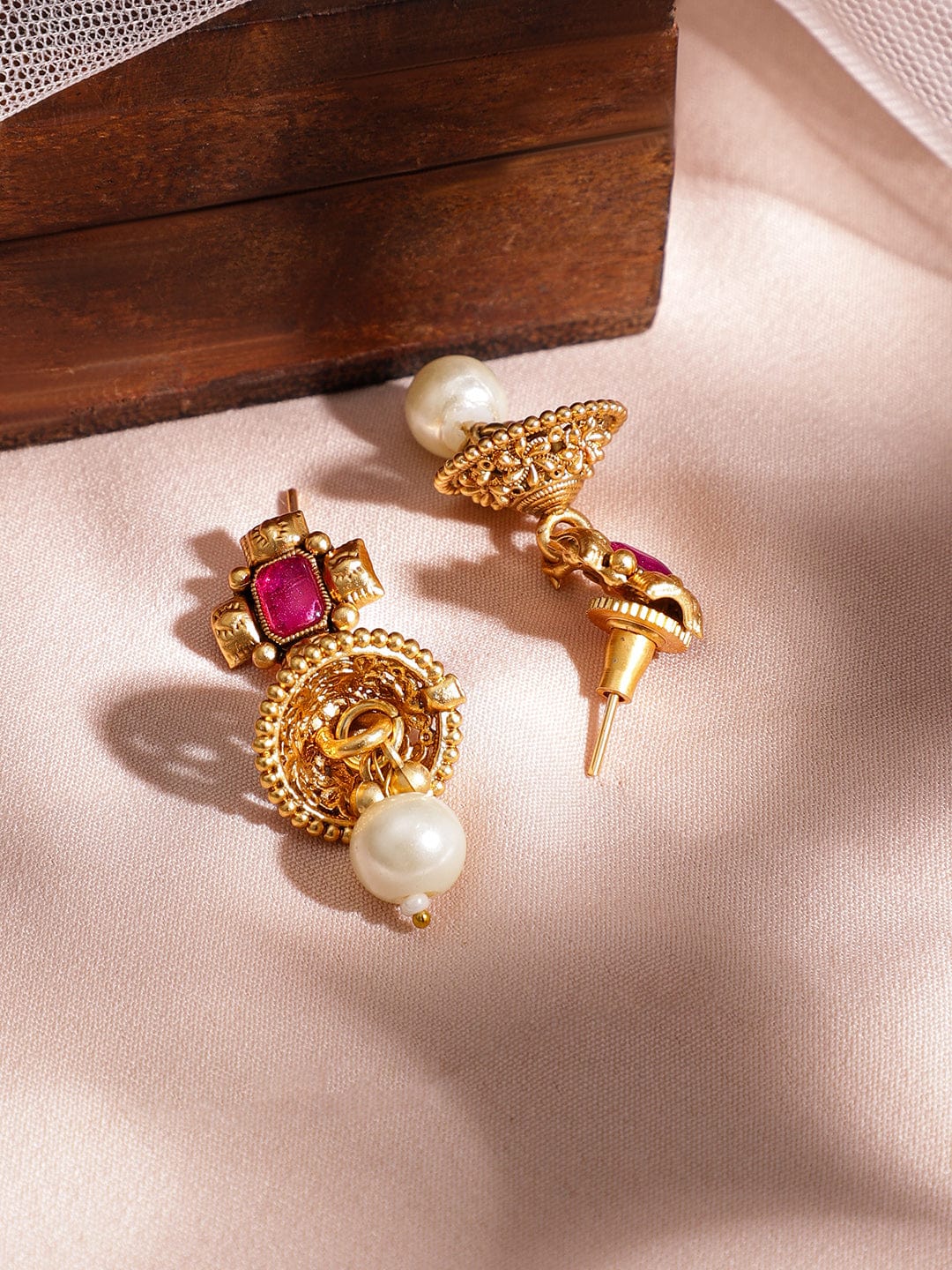 Ruby Studded Golden Necklace Set