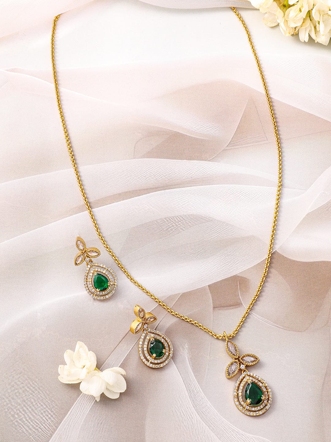 Emerald Green American Diamond Zirconia Necklace Set