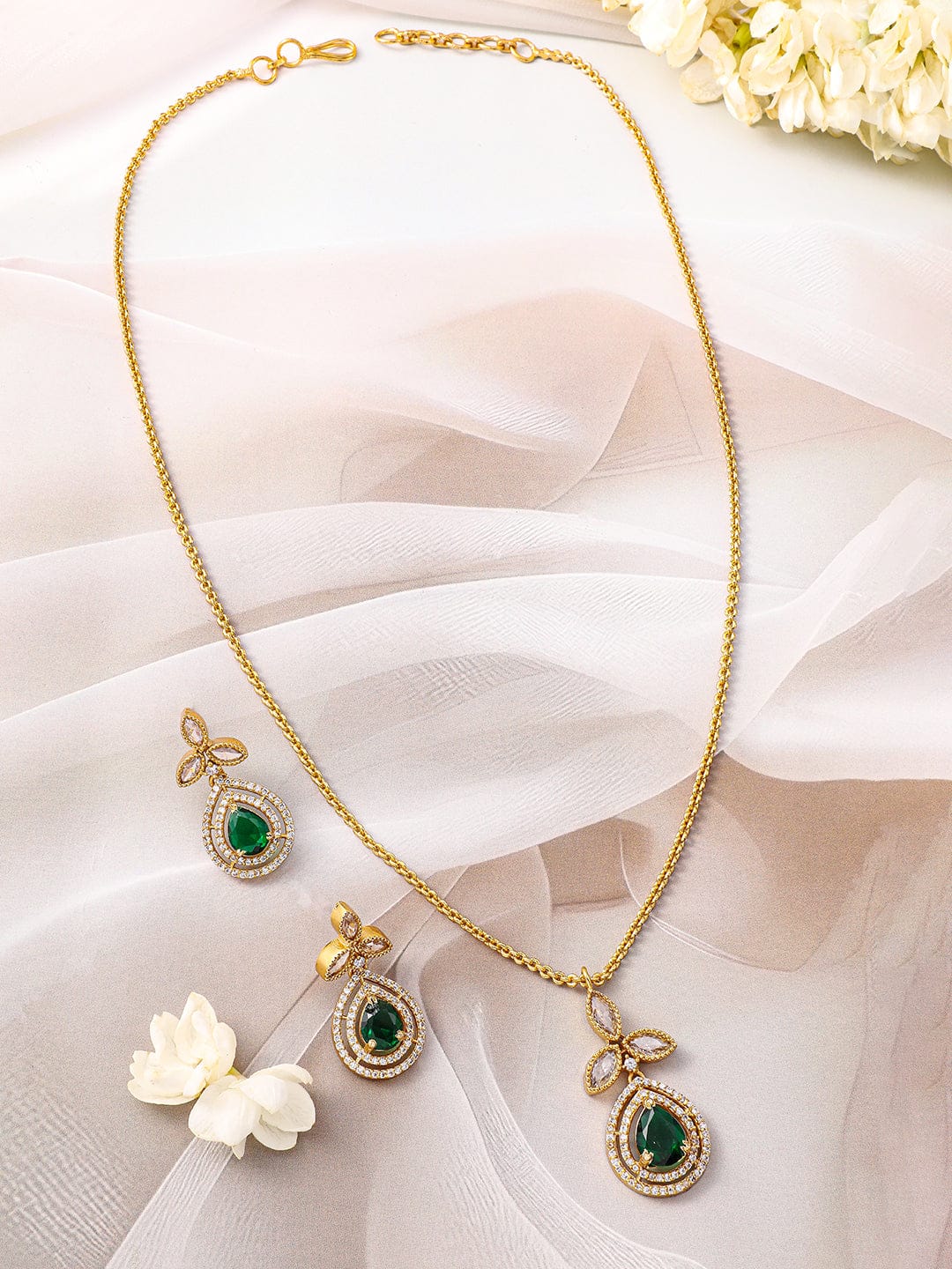 Emerald Green American Diamond Zirconia Necklace Set