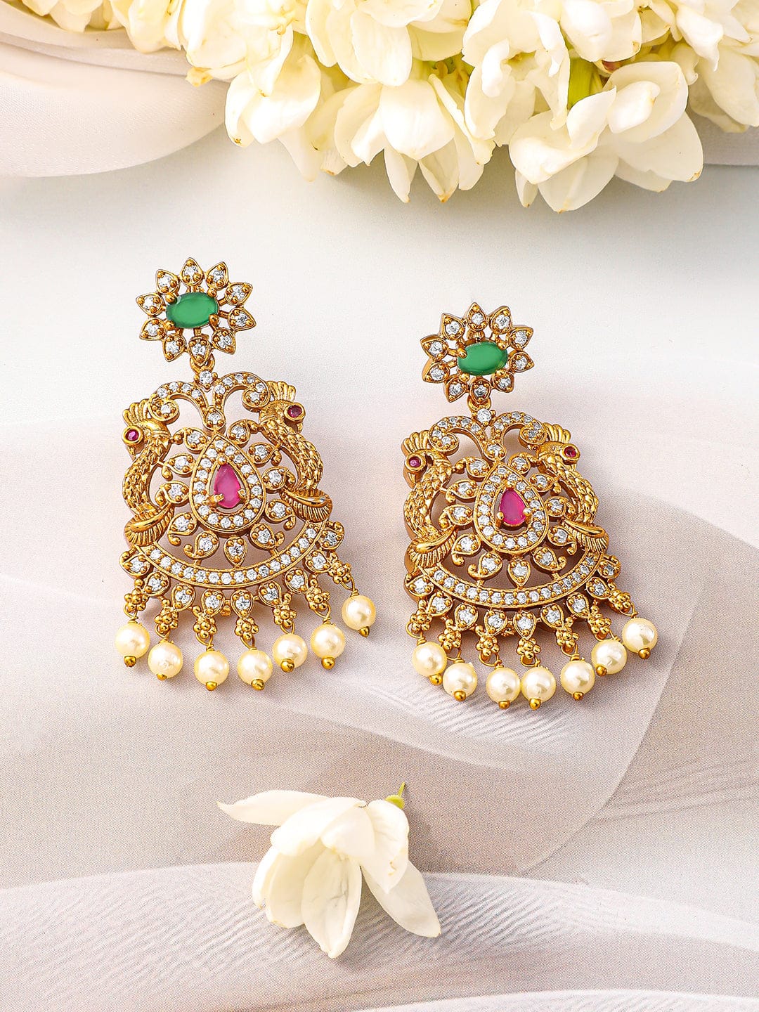 Peacock Motif American Diamond Zirconia Necklace Set