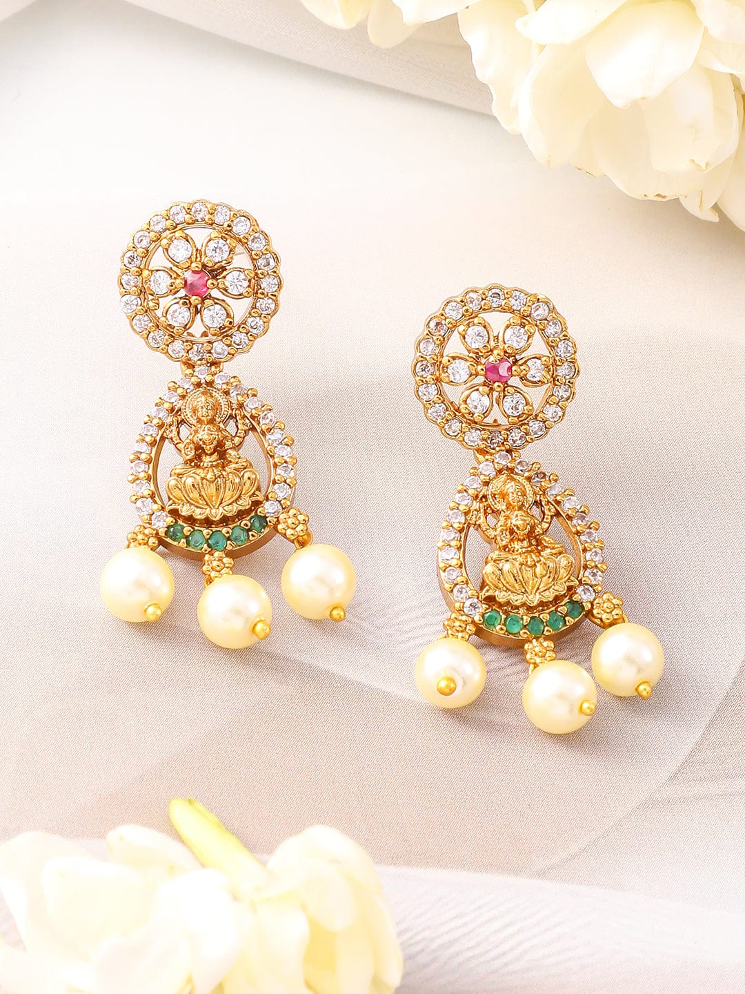Multicolor Studded Laxmi Motif Pearl Drop Necklace Set