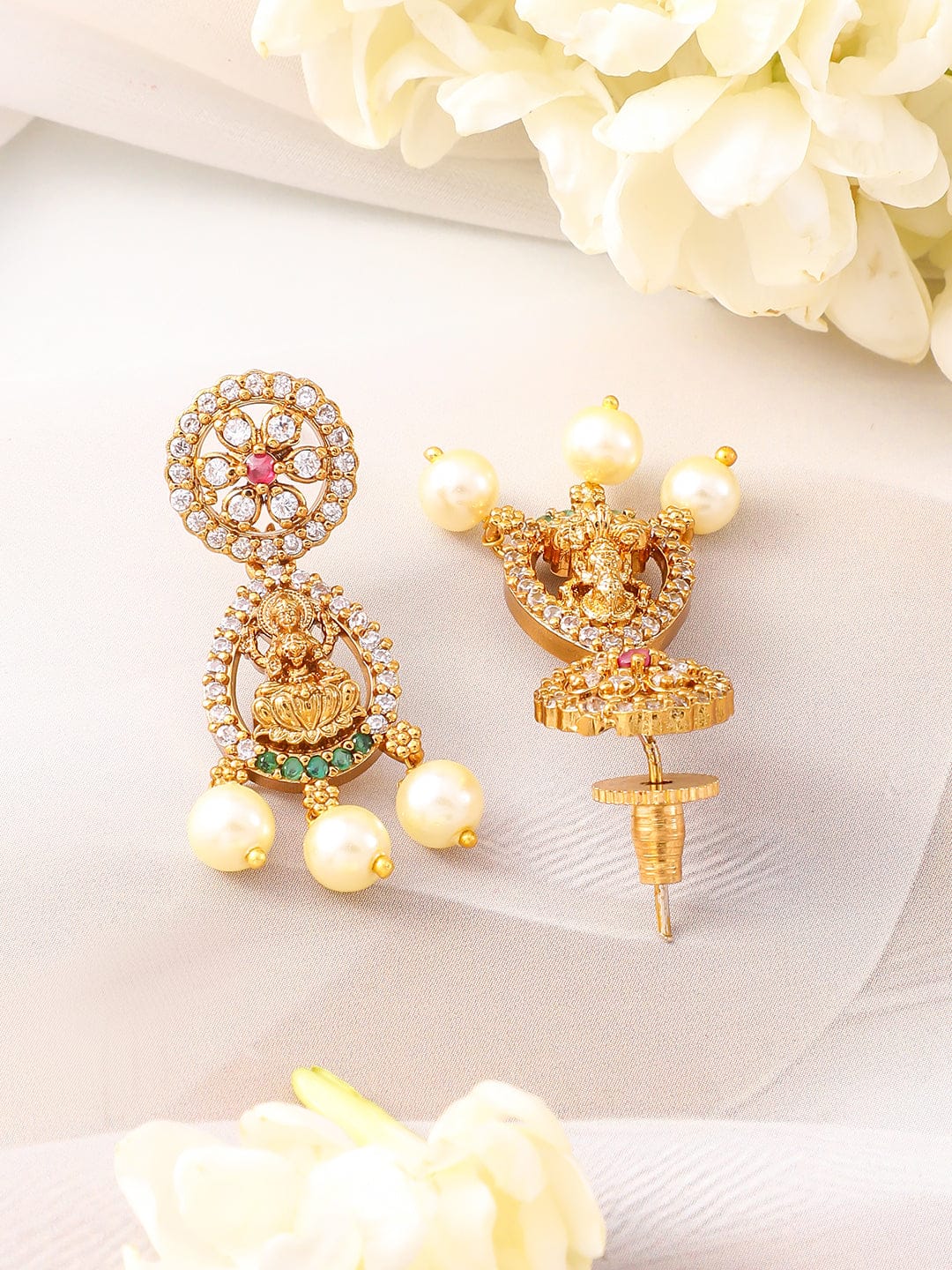 Multicolor Studded Laxmi Motif Pearl Drop Necklace Set