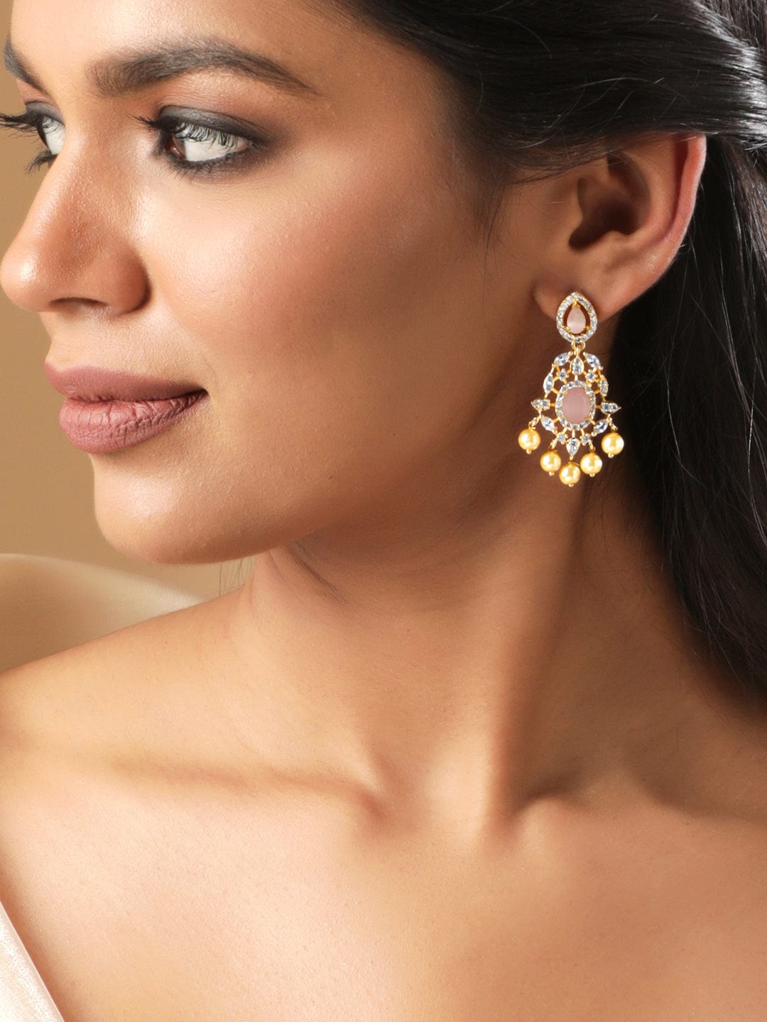 Regal Aura Green Stone & Pearl Danglers