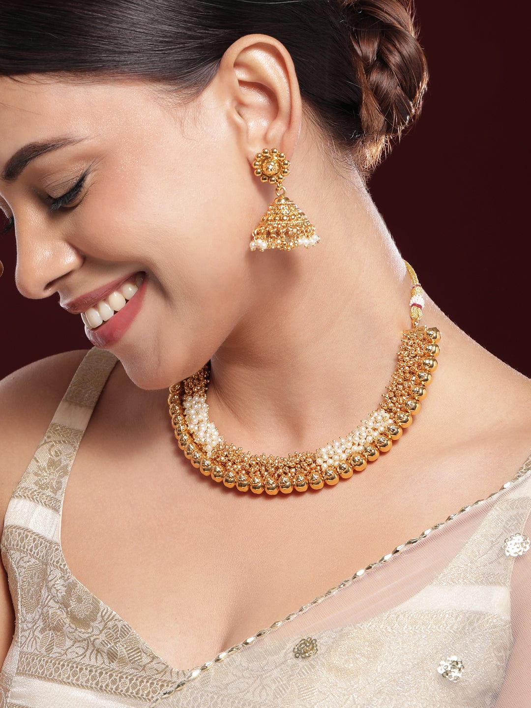 Golden Pearl Beaded Necklace Set