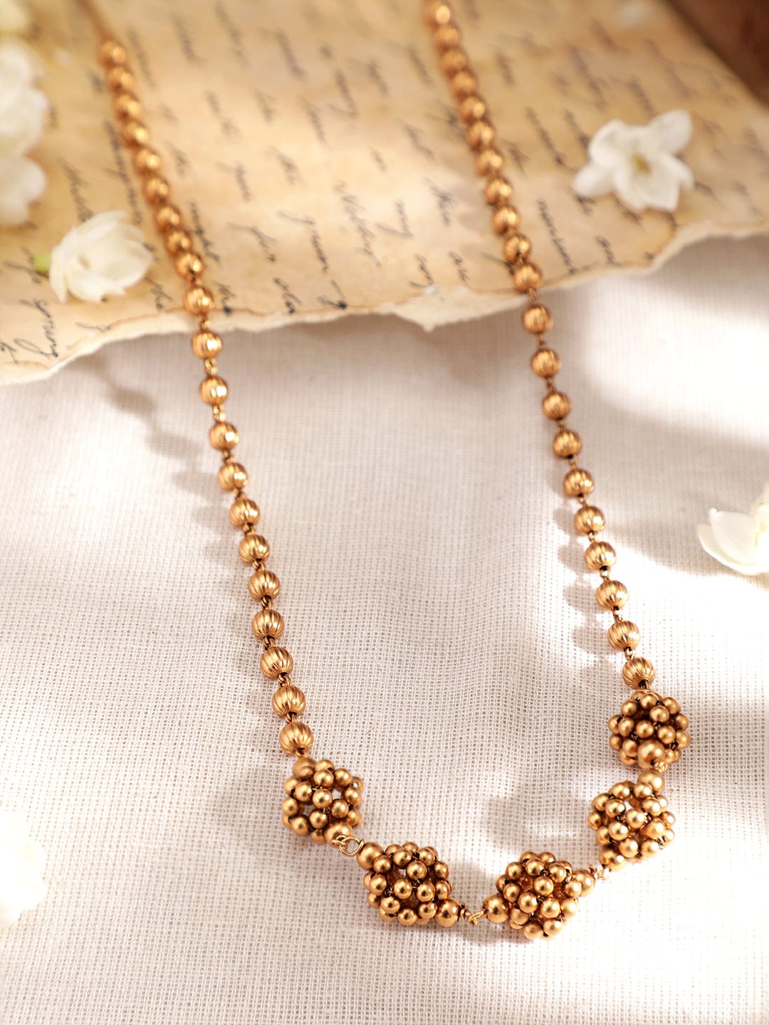 Wentra 24 K Gold-Plated Handcrafted Gold Beaded Matar Mala Style Necklace