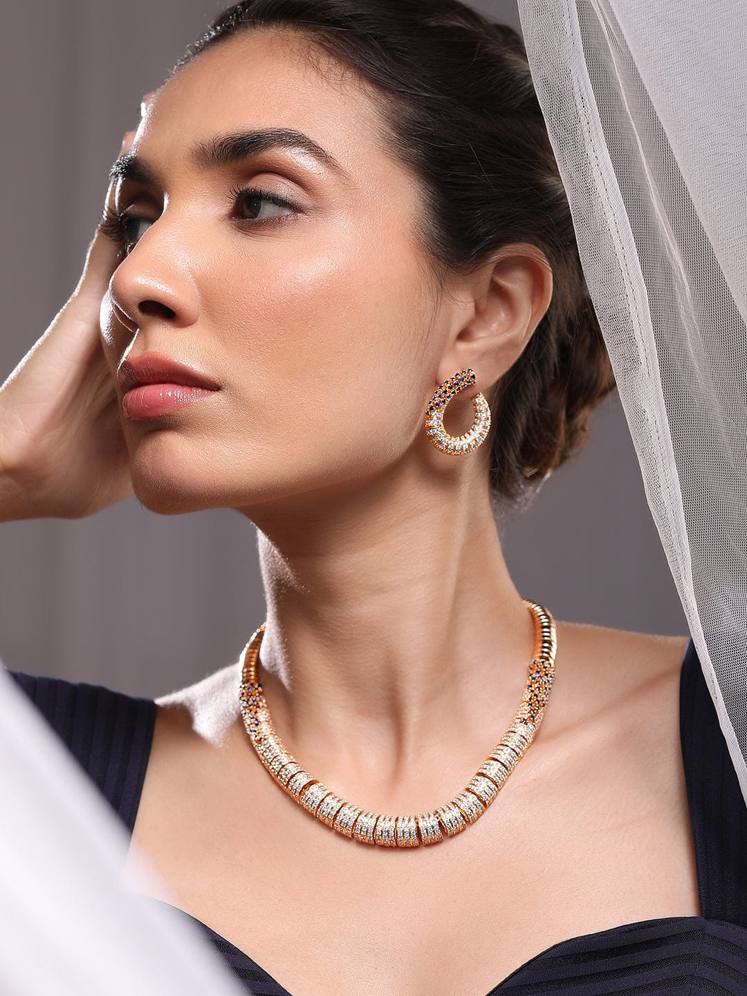 American Diamond Zirconia Tube Style Necklace Set