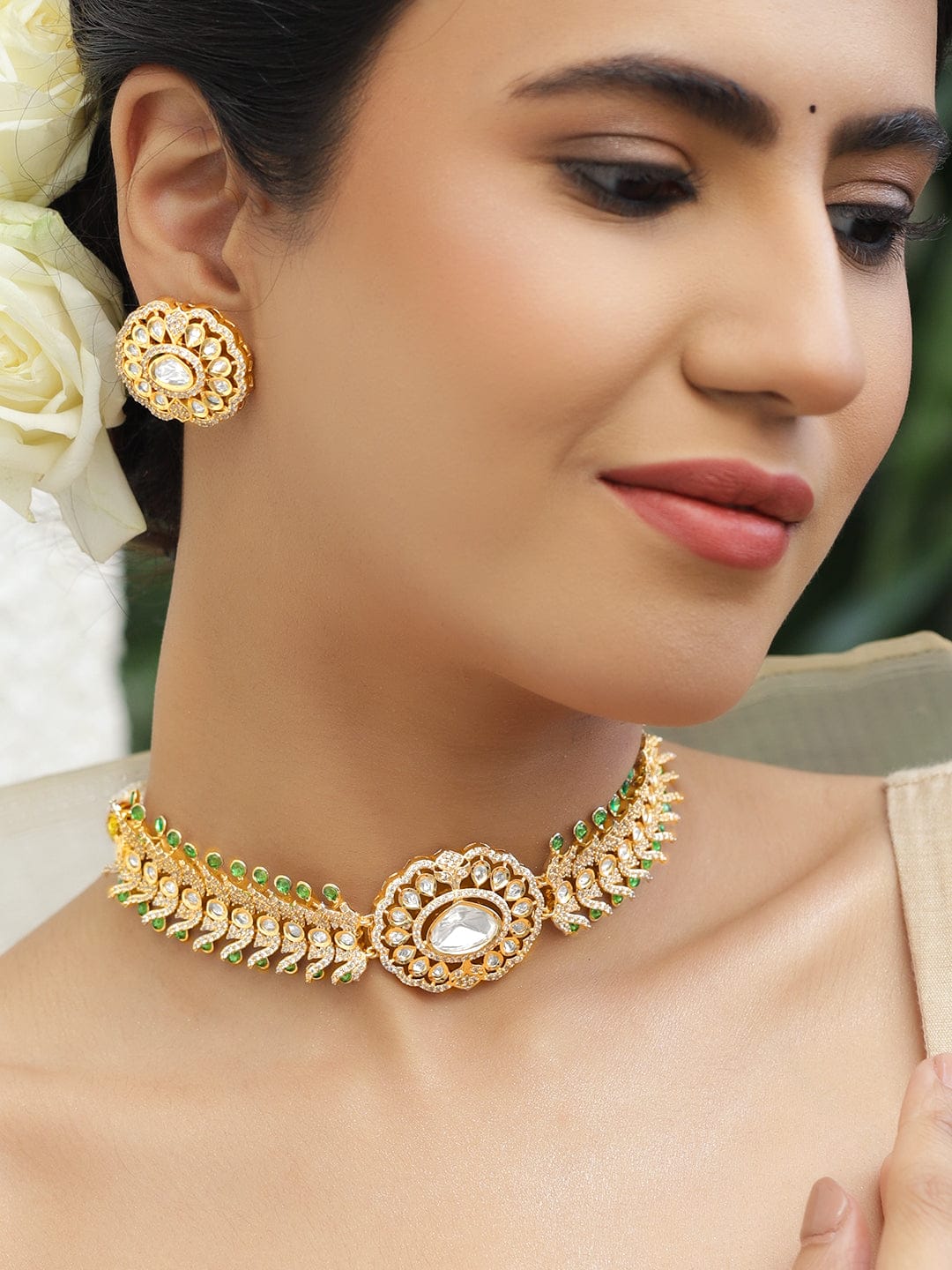 White Studded Choker Set