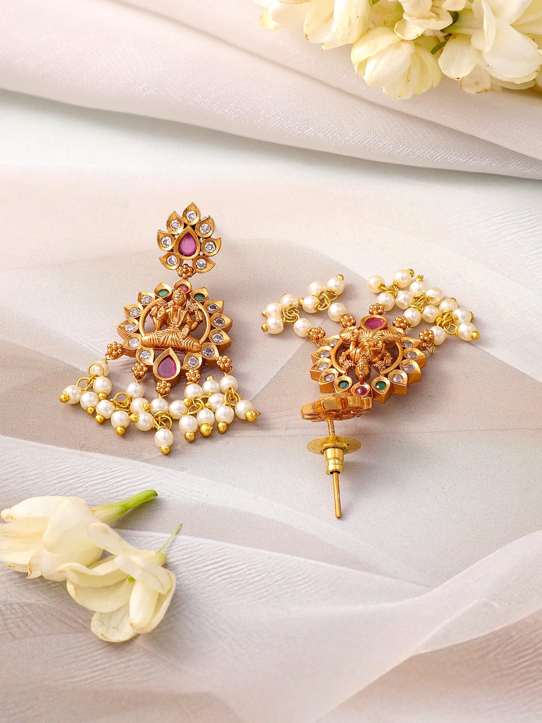 Long Pearl Drop Necklace Set with Laxmi Motif