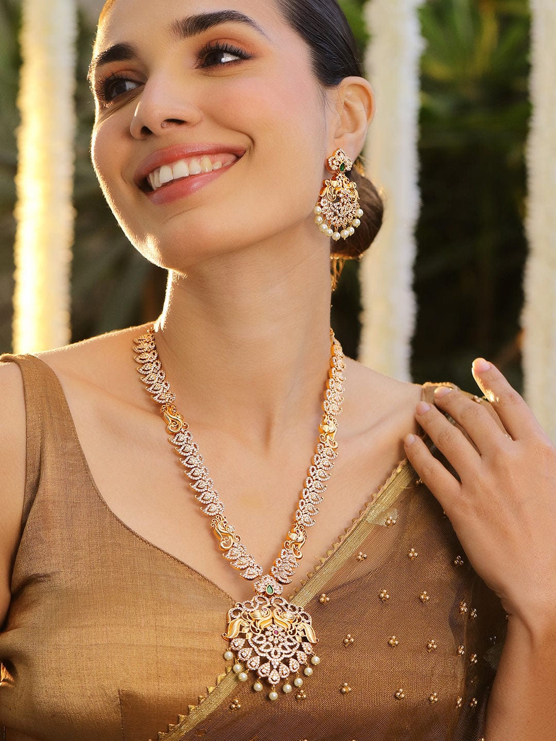 Pearl Drop American Diamond Zirconia Necklace Set