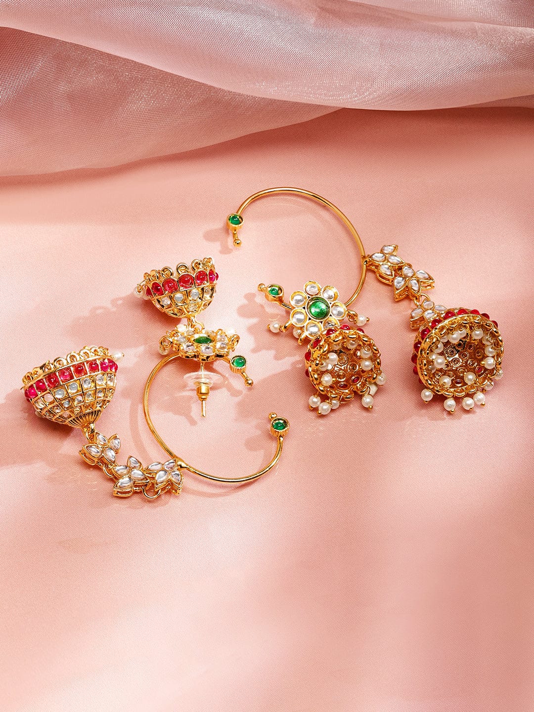 Contemporary Green Kundan Ear Cuff Jhumka