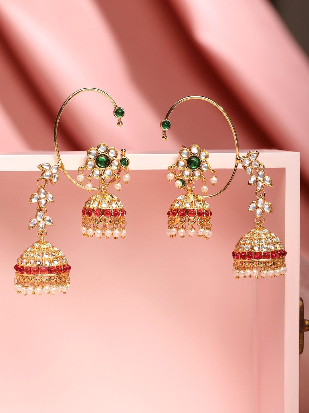 Contemporary Green Kundan Ear Cuff Jhumka
