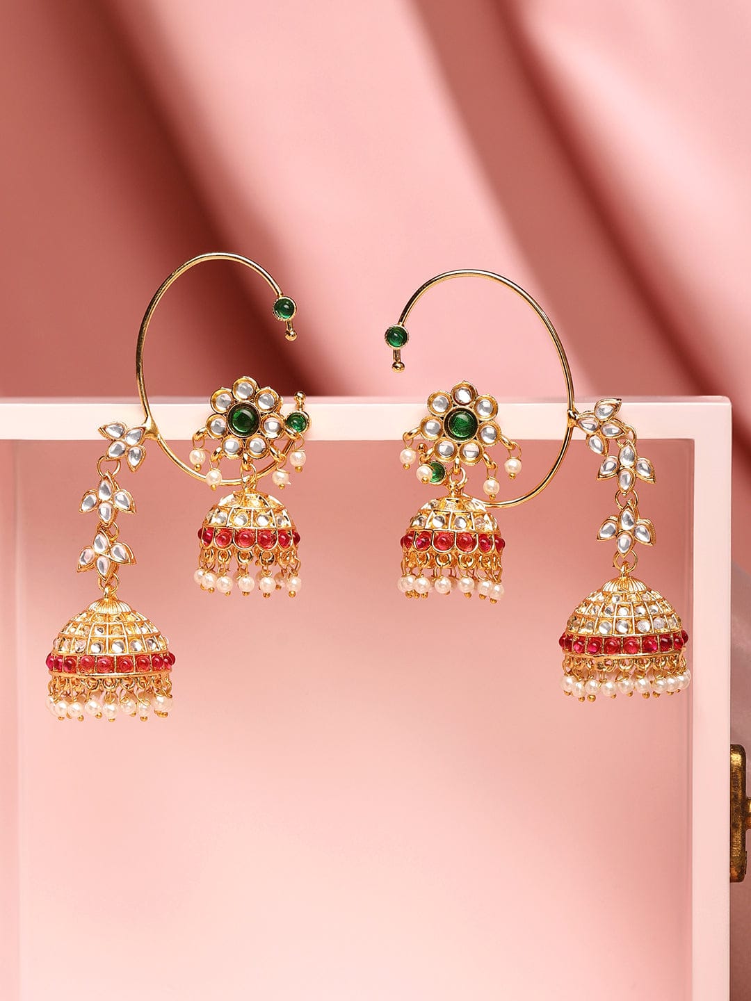 Contemporary Green Kundan Ear Cuff Jhumka