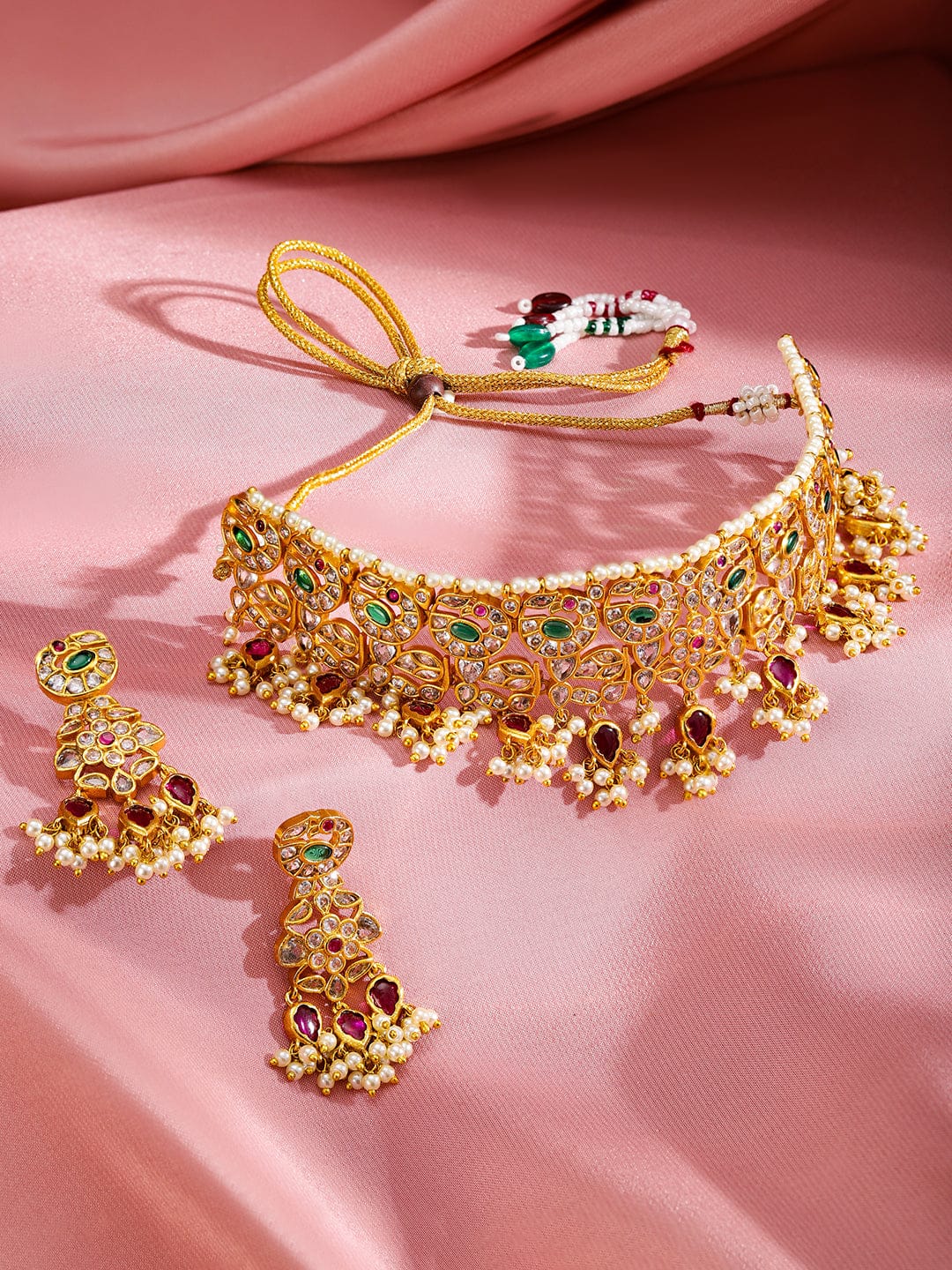 Multicolor Studded Pearl Necklace Set