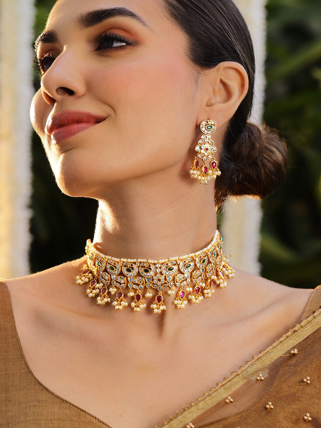 Multicolor Studded Pearl Necklace Set