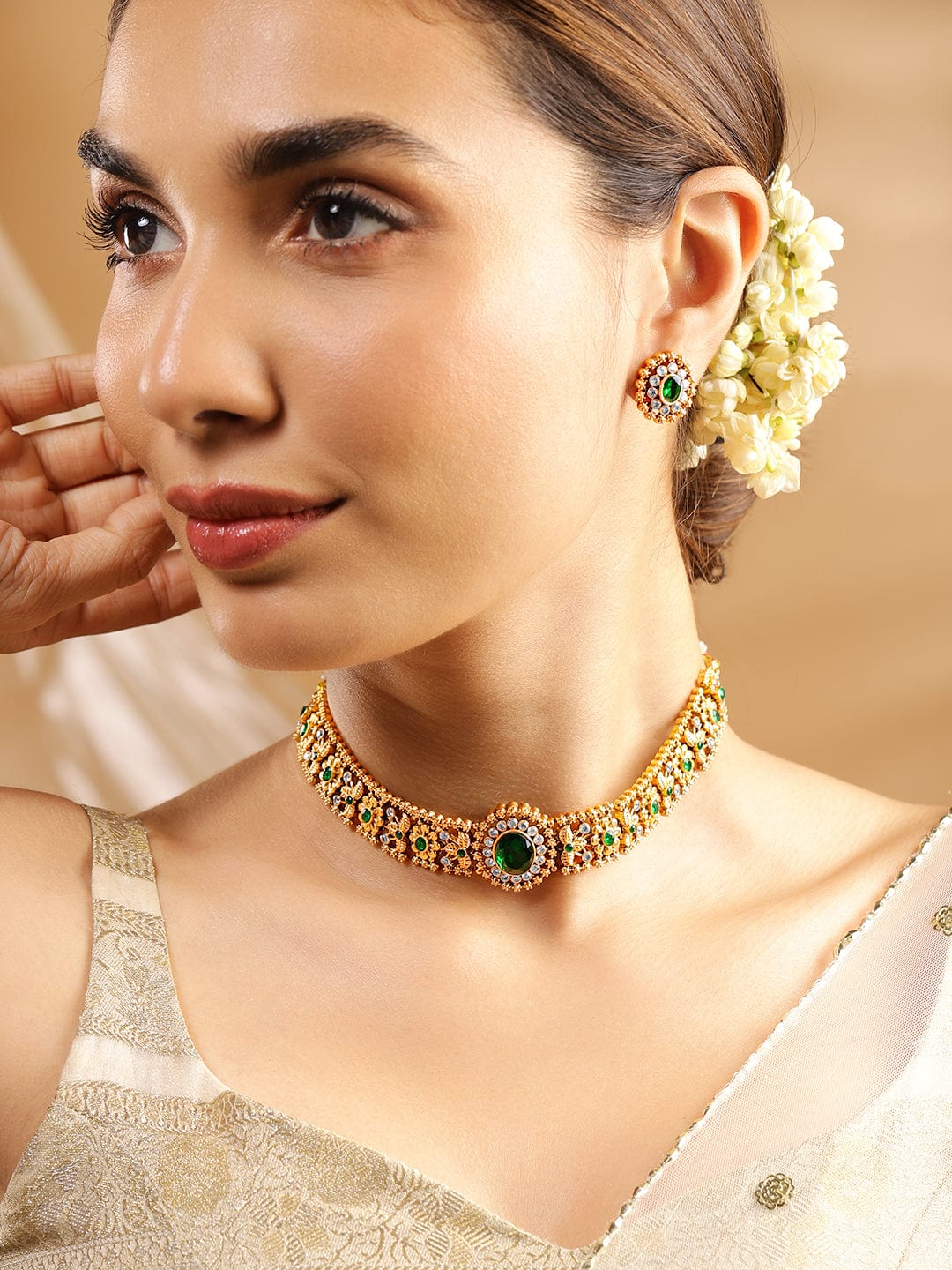 Enchanting Green Gold Plated Choker Set