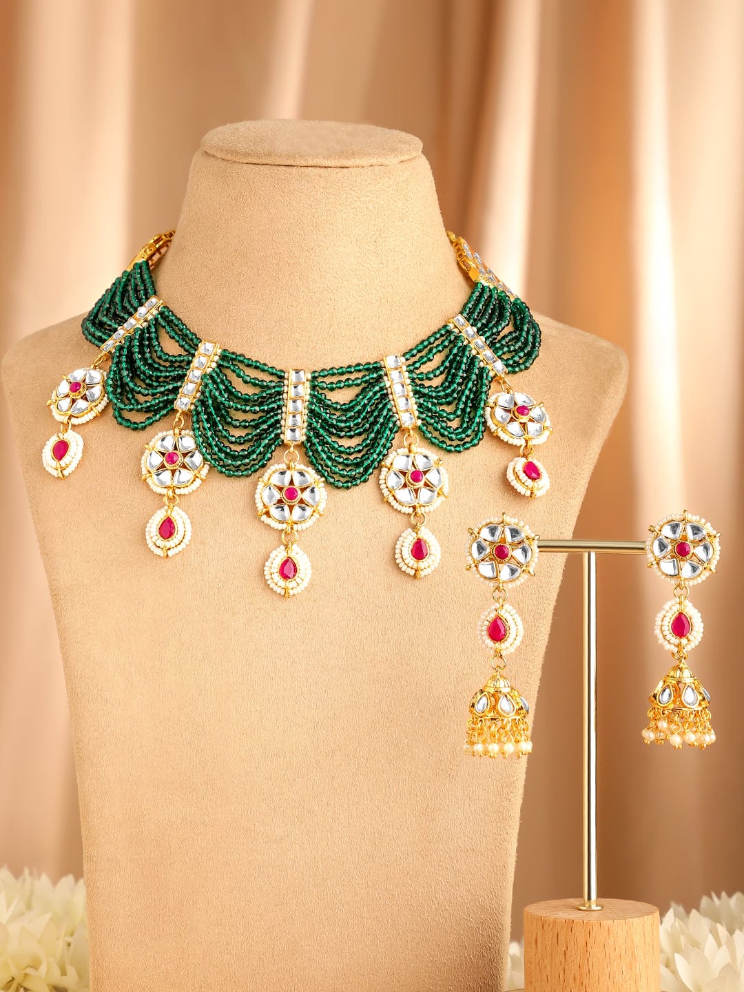 Art Deco Green Pink Necklace Set