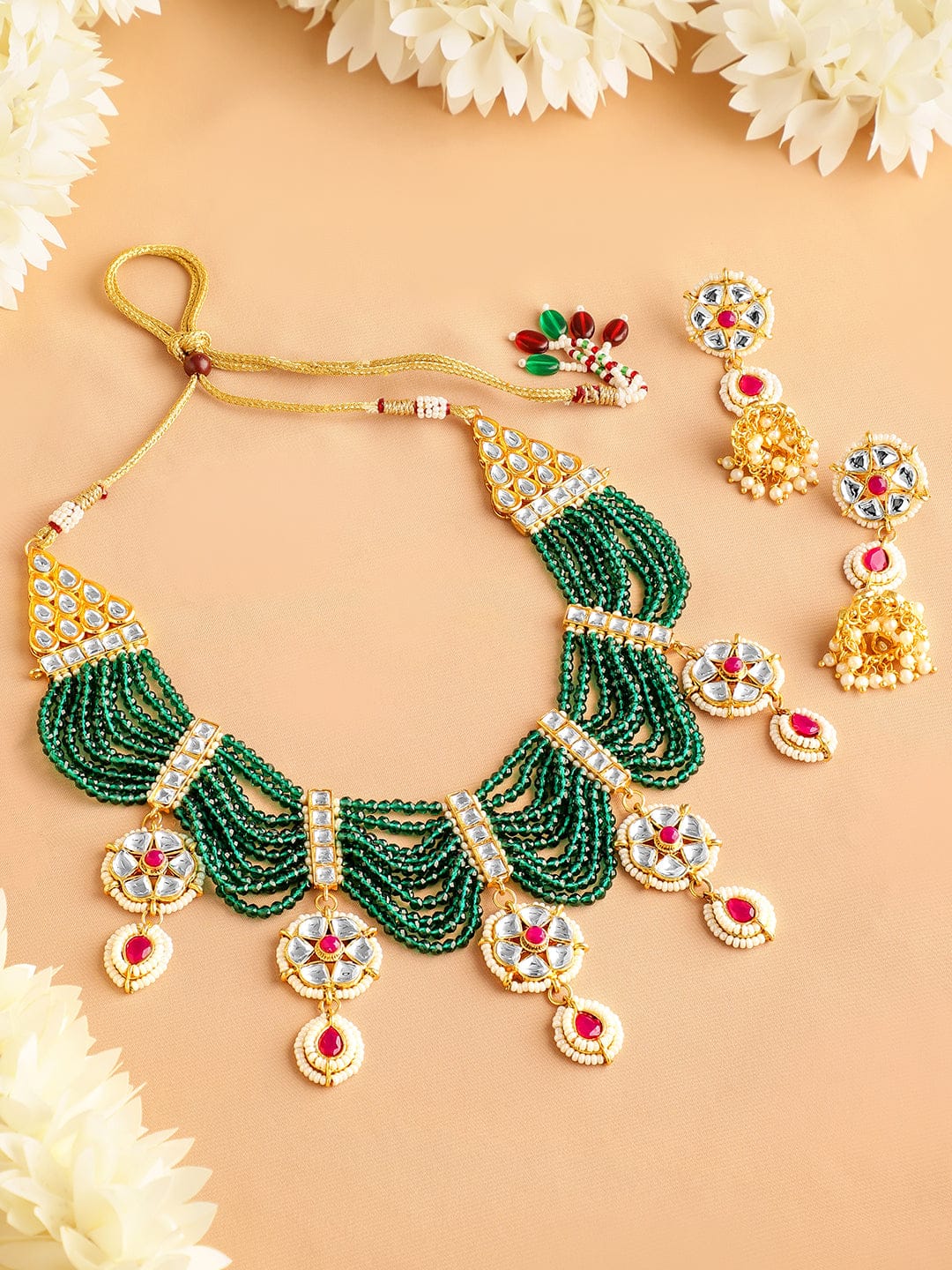 Art Deco Green Pink Necklace Set