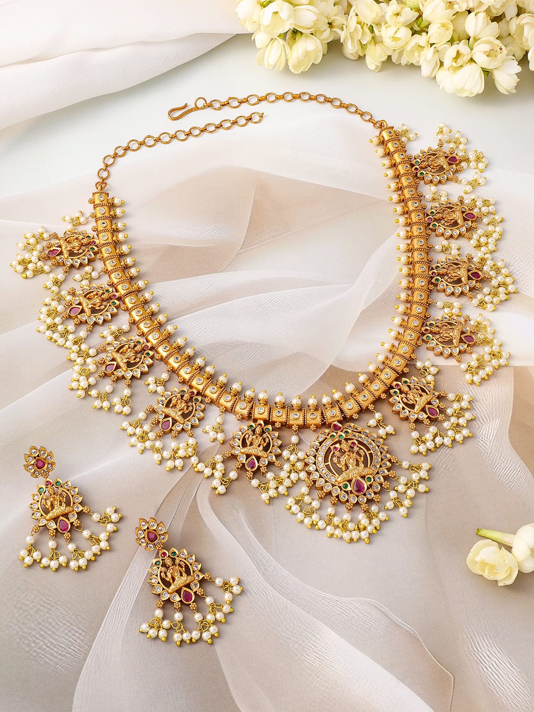Laxmi Motif Necklace Set with Pearl Detailing