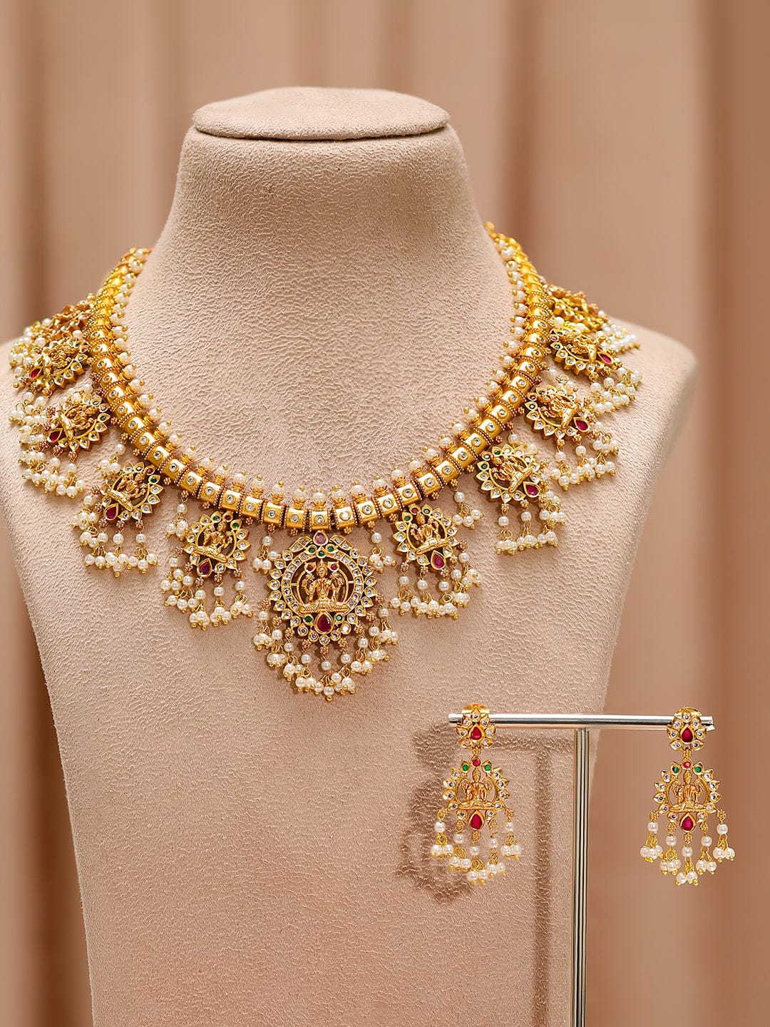 Laxmi Motif Necklace Set with Pearl Detailing