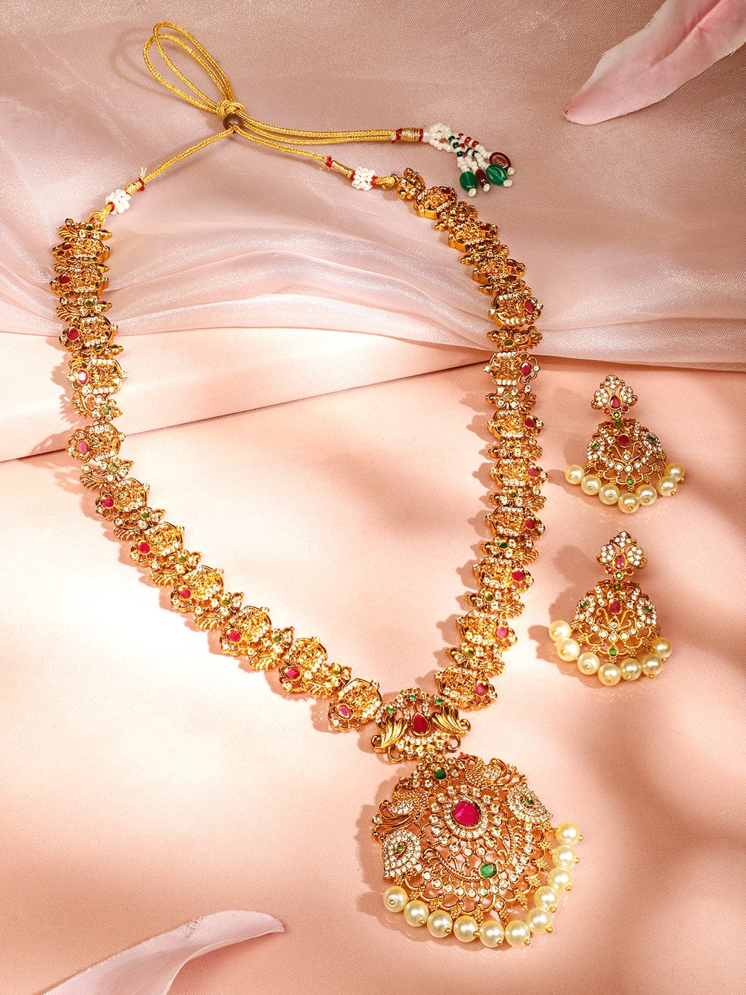 Multicolor Studded Pearl Drop Necklace Set