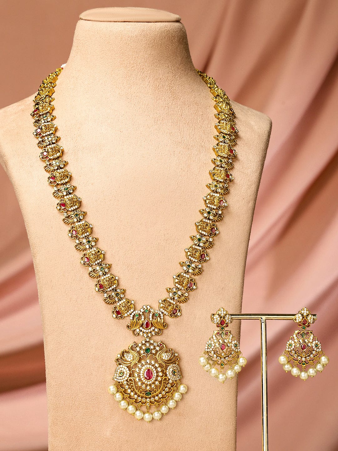 Multicolor Studded Pearl Drop Necklace Set