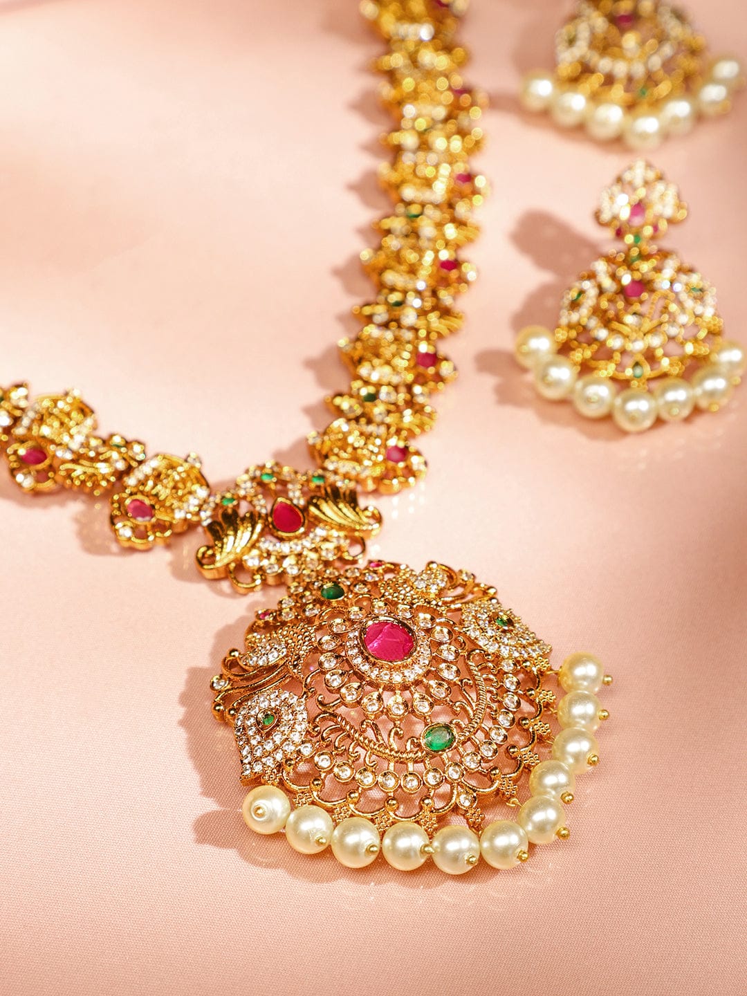 Multicolor Studded Pearl Drop Necklace Set