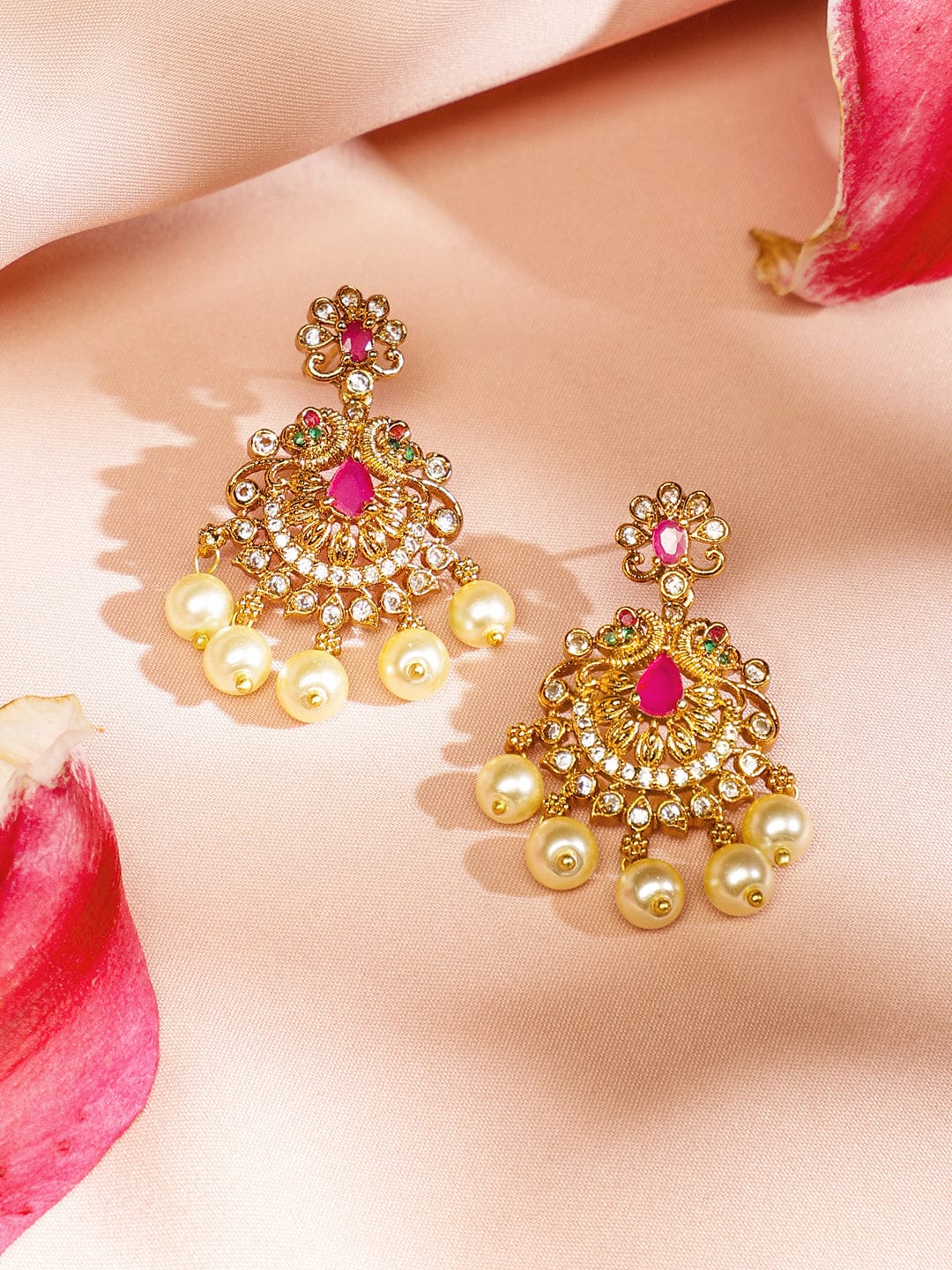 Multicolor Studded Pearl Drop Necklace Set