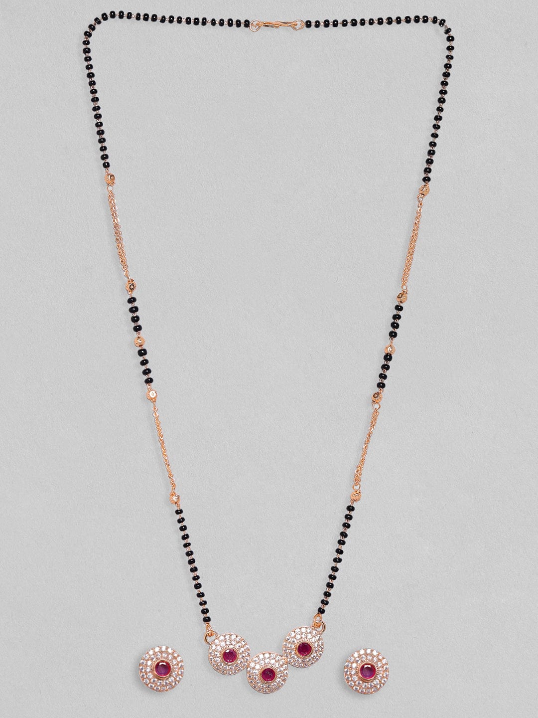 Pink American Diamond Zirconia Mangalsutra With Studs