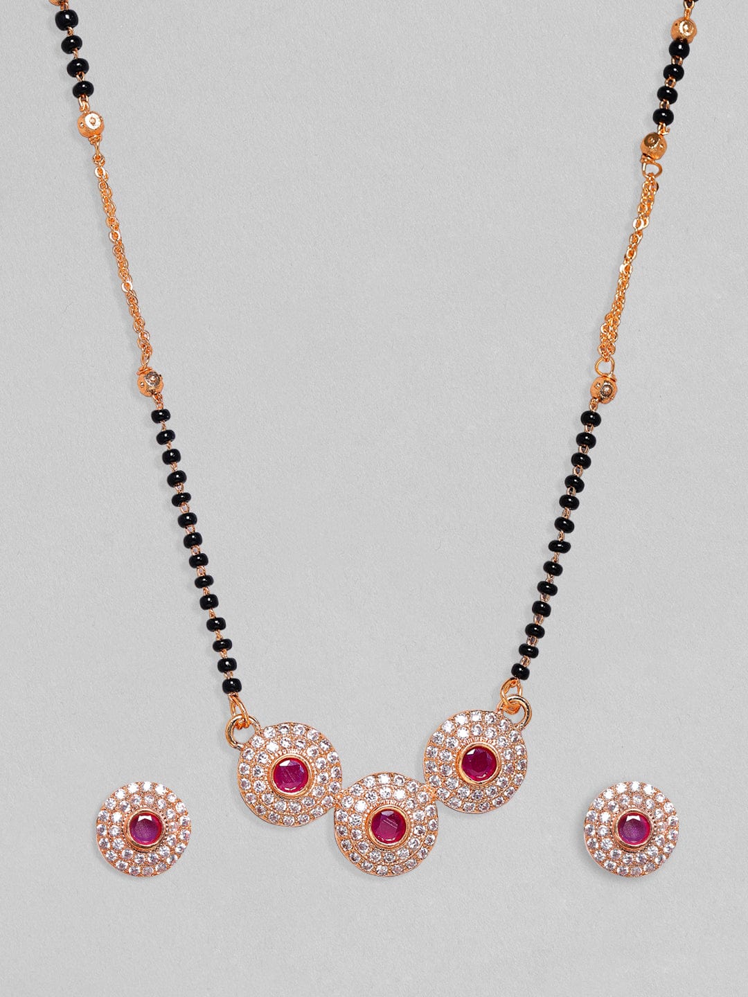 Pink American Diamond Zirconia Mangalsutra With Studs