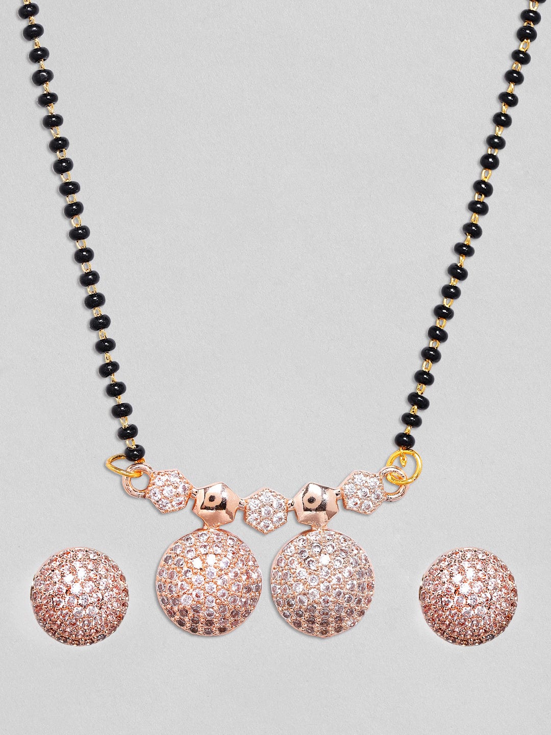American Diamond Zirconia Rose Gold Mangalsutra Set
