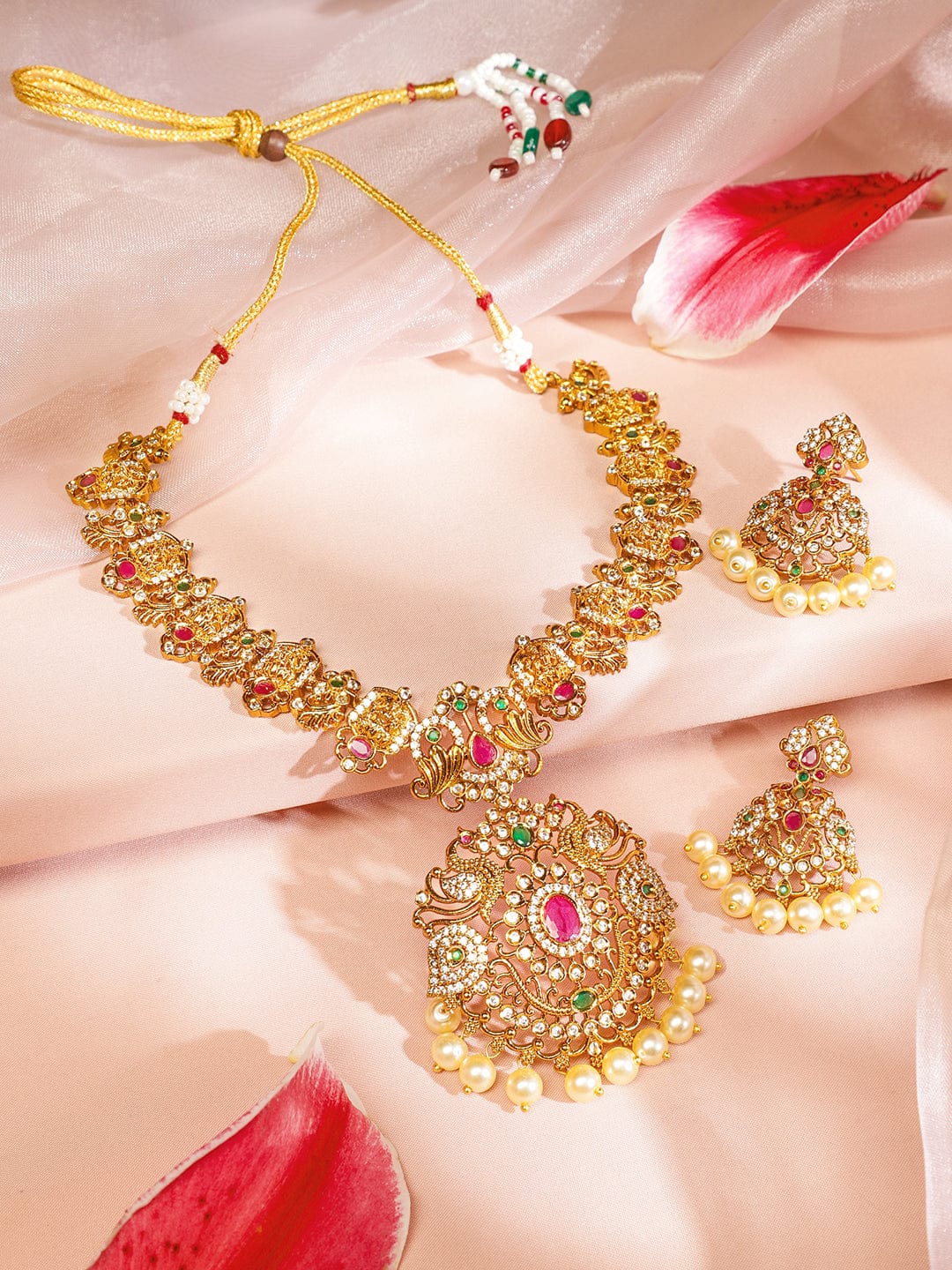 American Diamond Zirconia Necklace Set With Pearl Drops