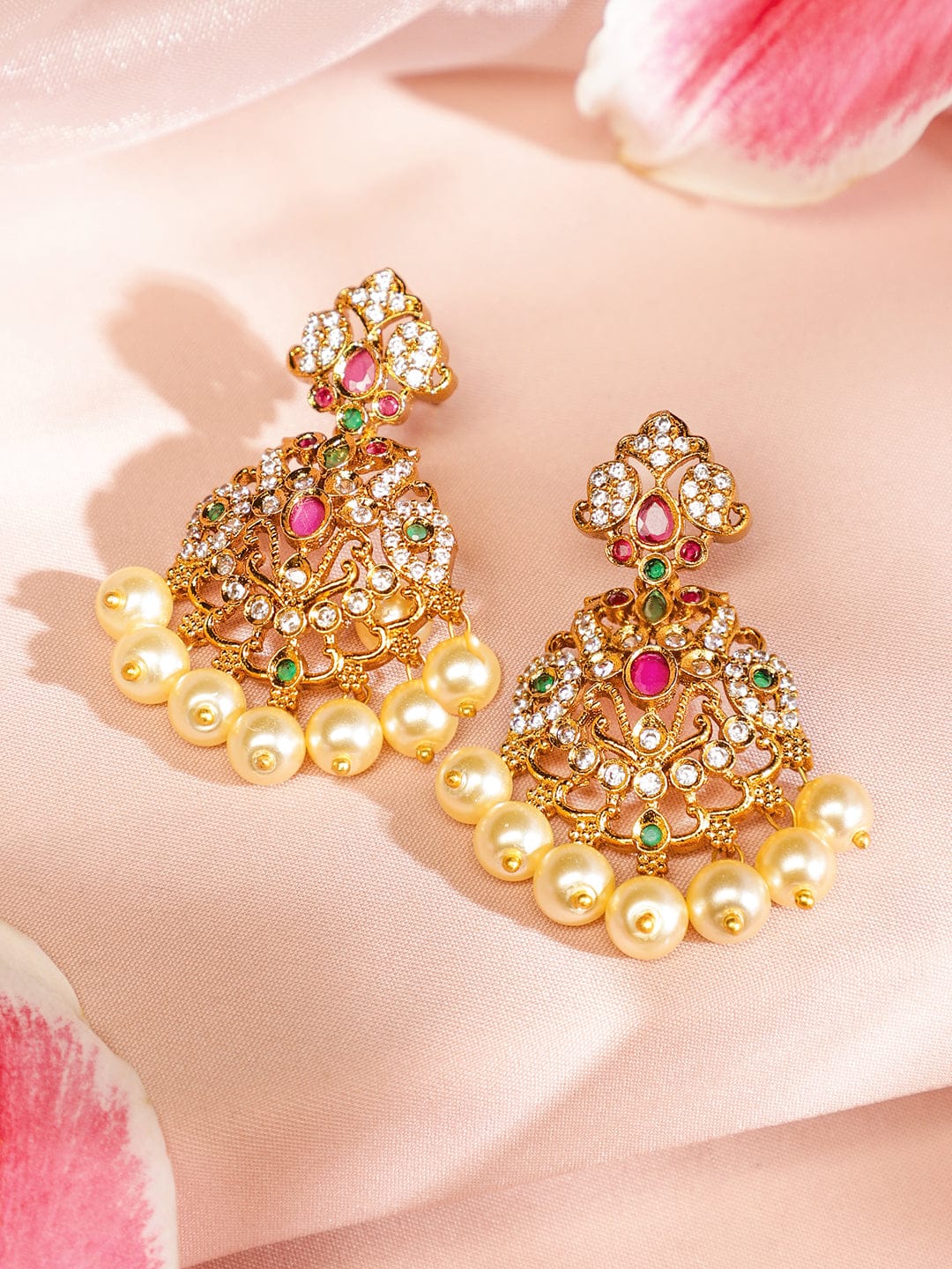 American Diamond Zirconia Necklace Set With Pearl Drops