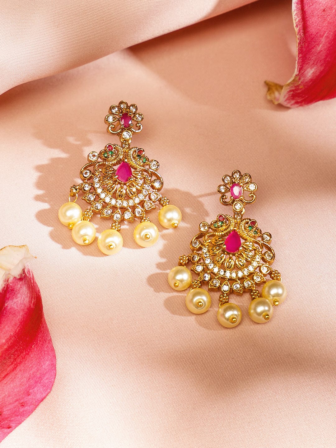 Multicolor Studded Pearl Embellished Necklace Set