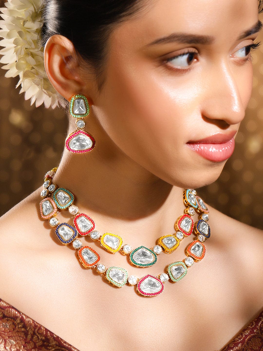 Vivid Hues Kundan Necklace Set