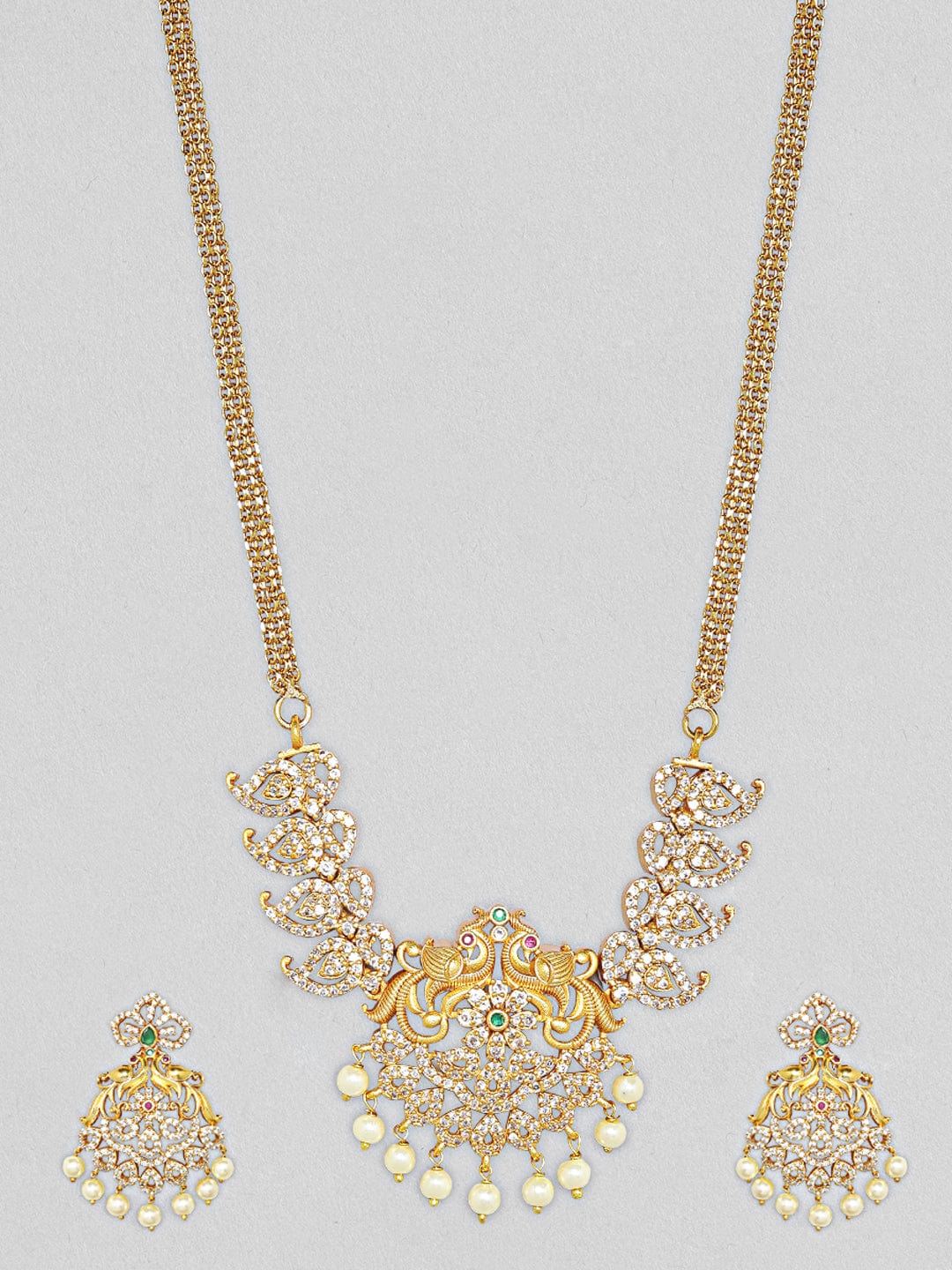 American Diamond Zirconia Pearl Drop Necklace Set