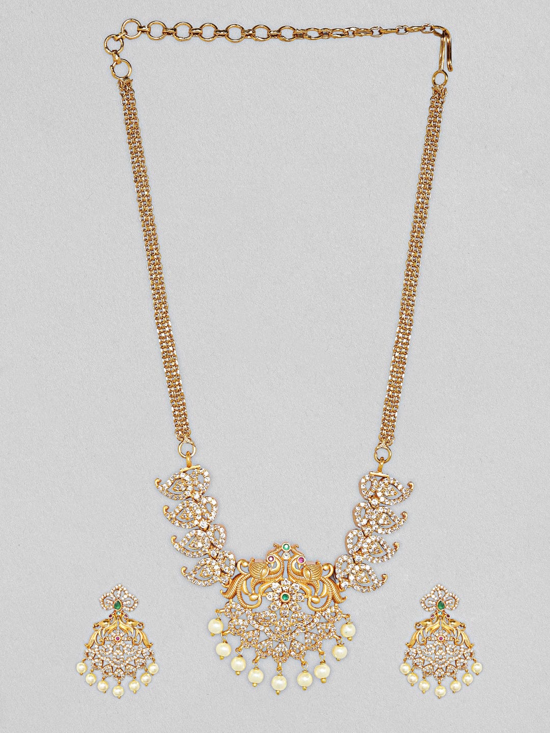 American Diamond Zirconia Pearl Drop Necklace Set