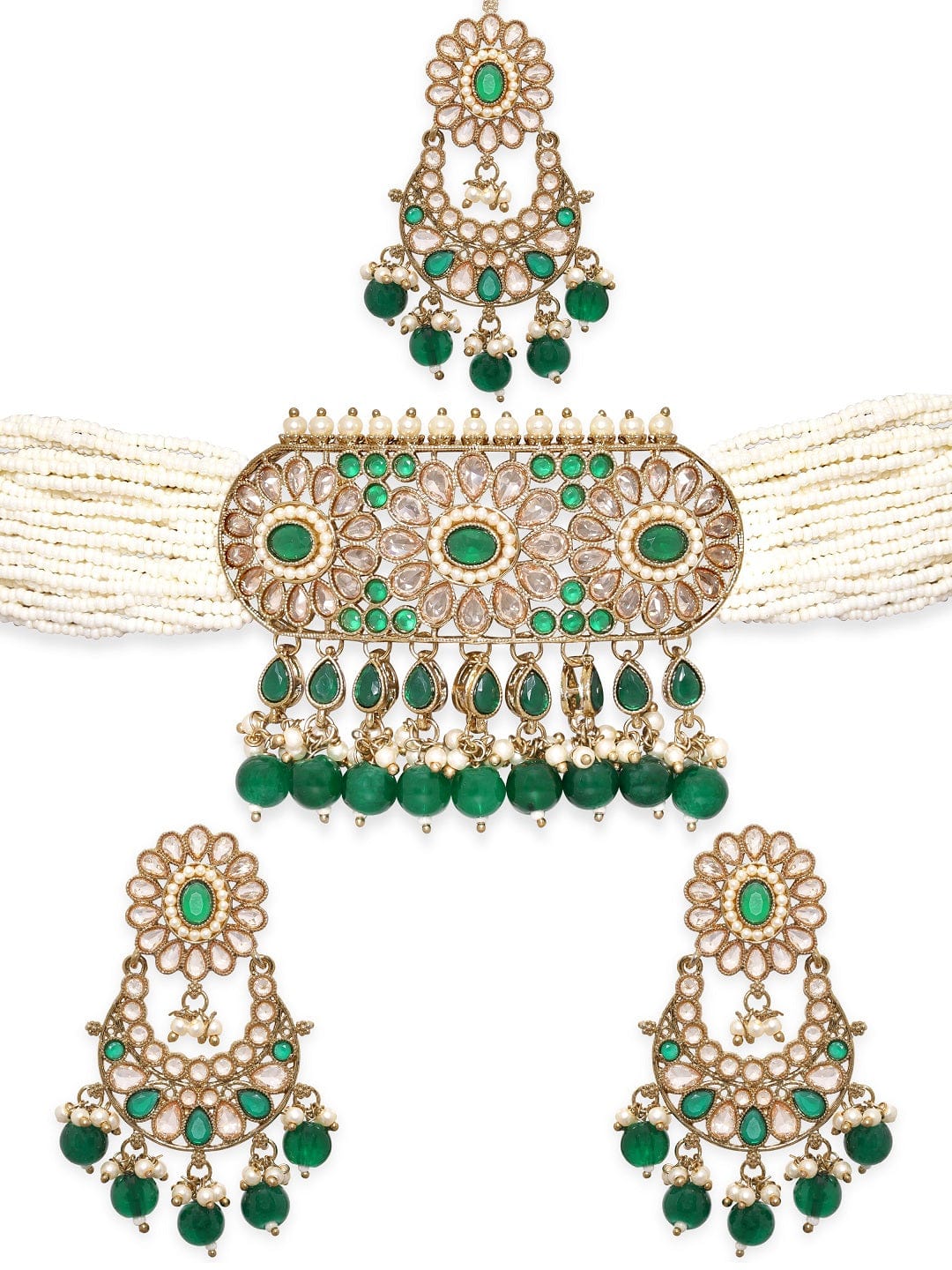 Royal Pearls Green Choker Set