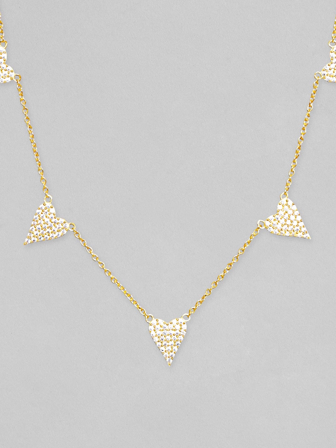 Wentra 925 Silver 18K Gold Plated Chain With Zircons Studded Multi Heart Charms Necklace