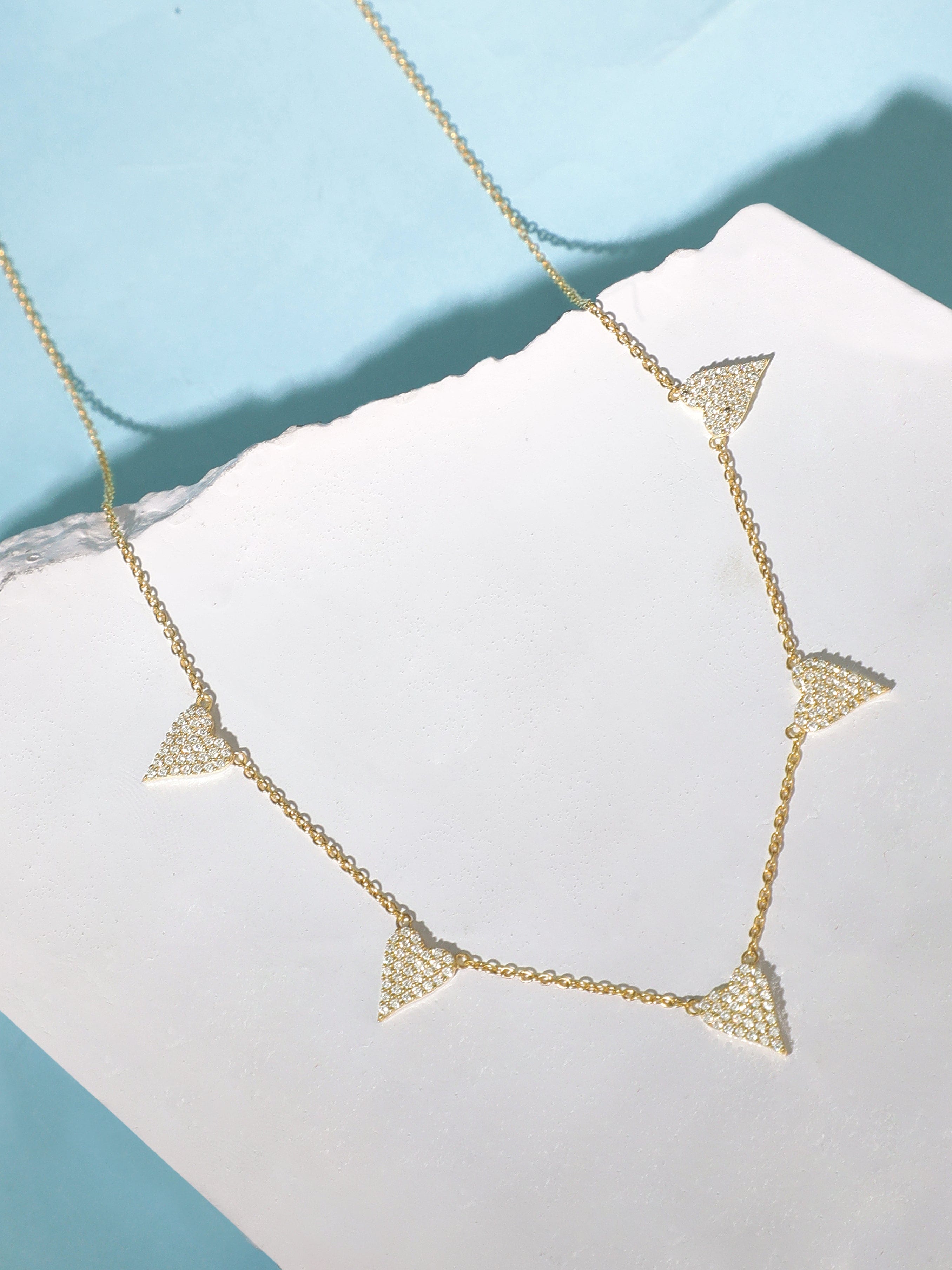 Wentra 925 Silver 18K Gold Plated Chain With Zircons Studded Multi Heart Charms Necklace