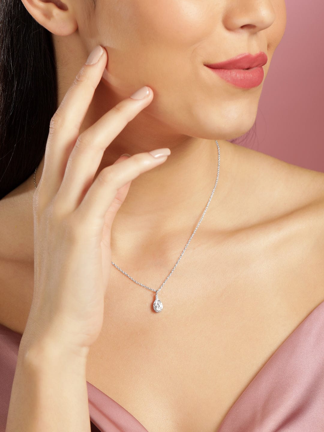 Silver Toned Crystal Drop Necklace