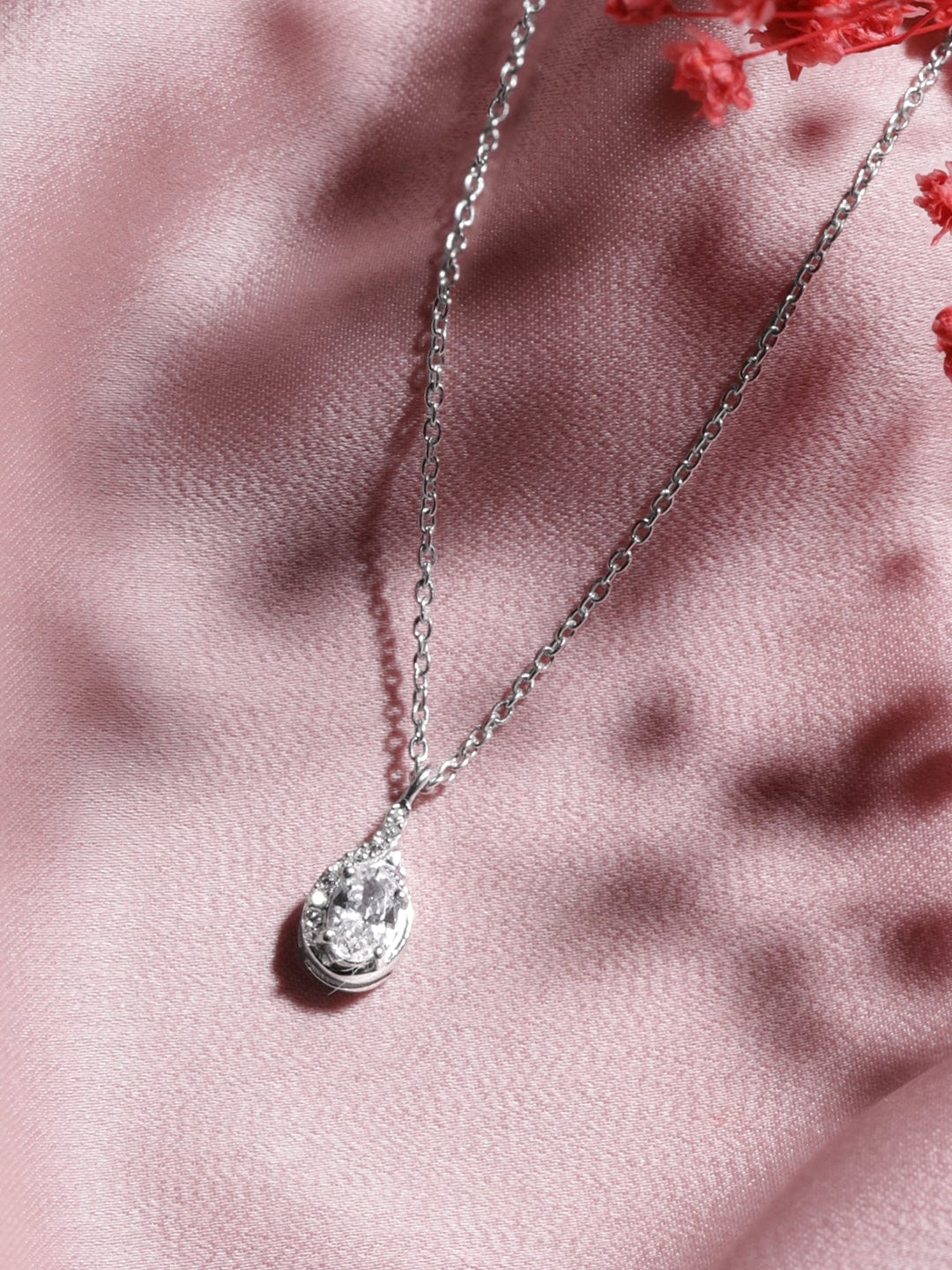 Silver Toned Crystal Drop Necklace