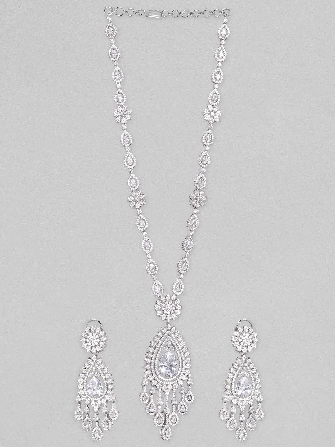 American Diamond Zirconia Floral Drop Necklace Set