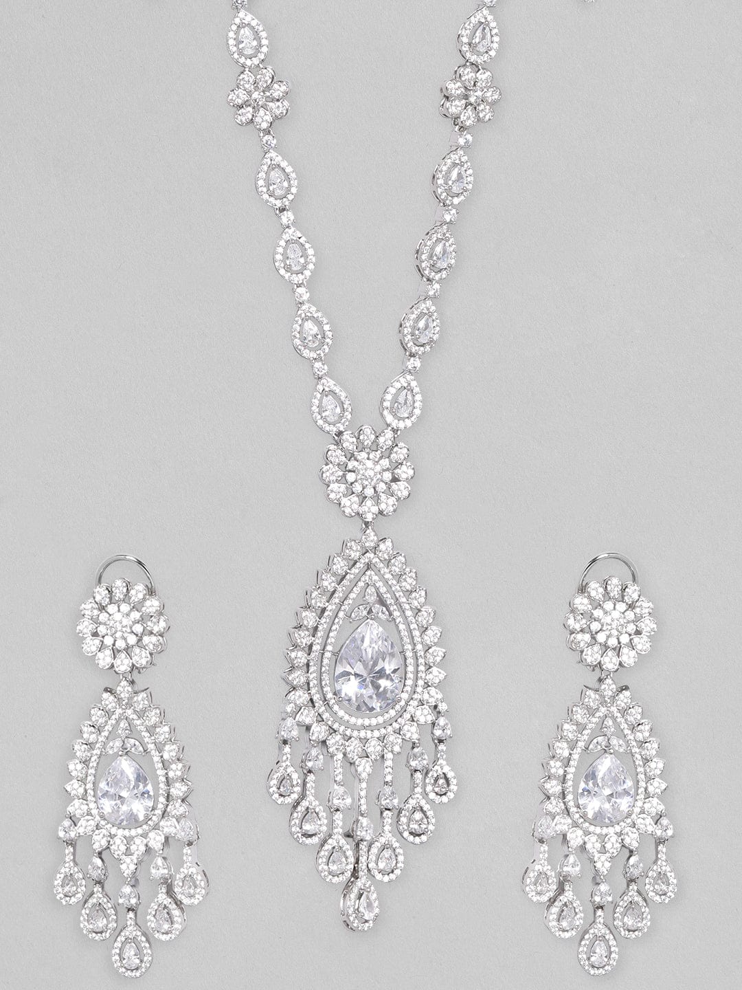American Diamond Zirconia Floral Drop Necklace Set