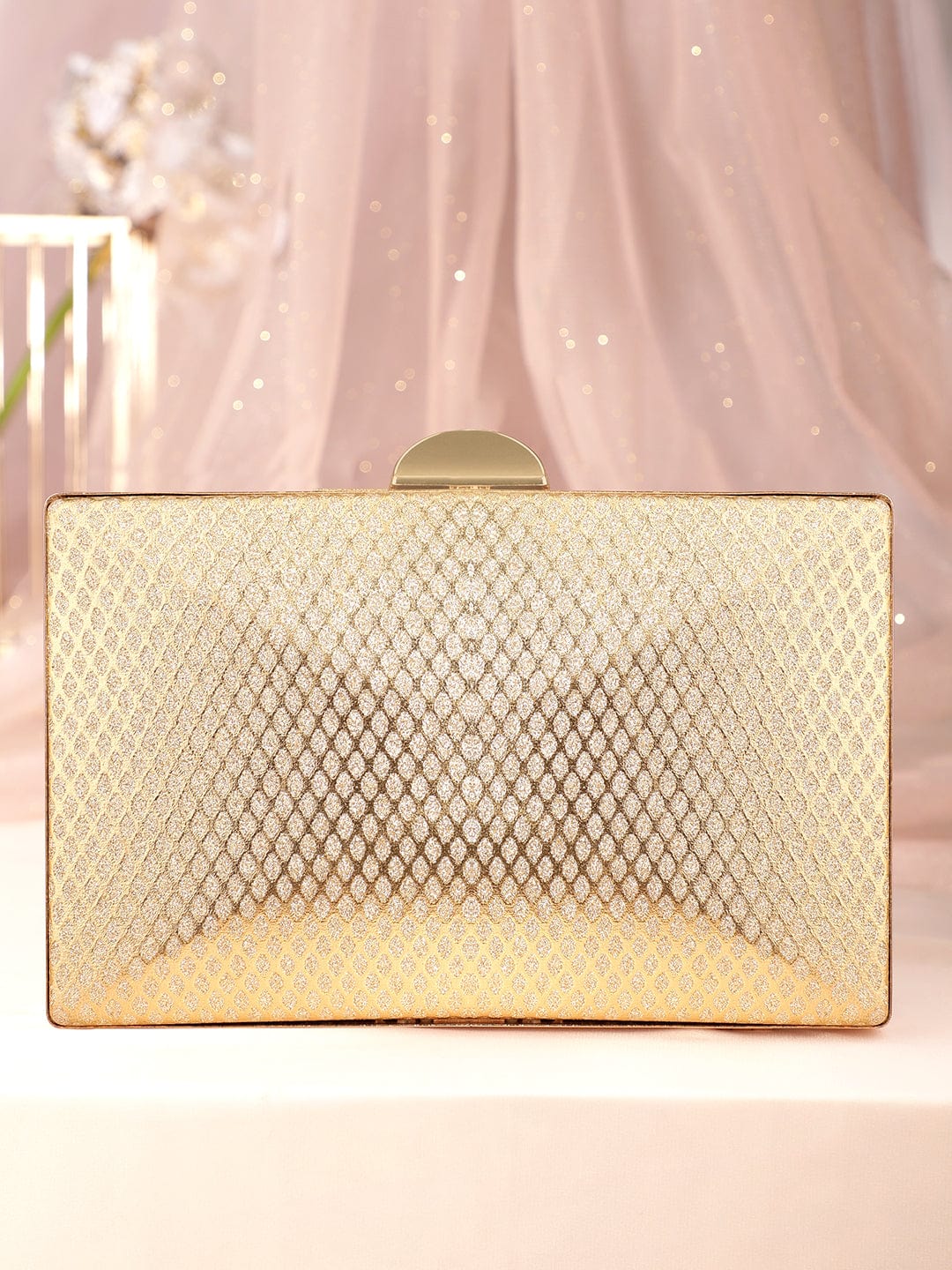 Wentra Artisan Elegance Handcrafted Gold Shimmery Clutch Bag