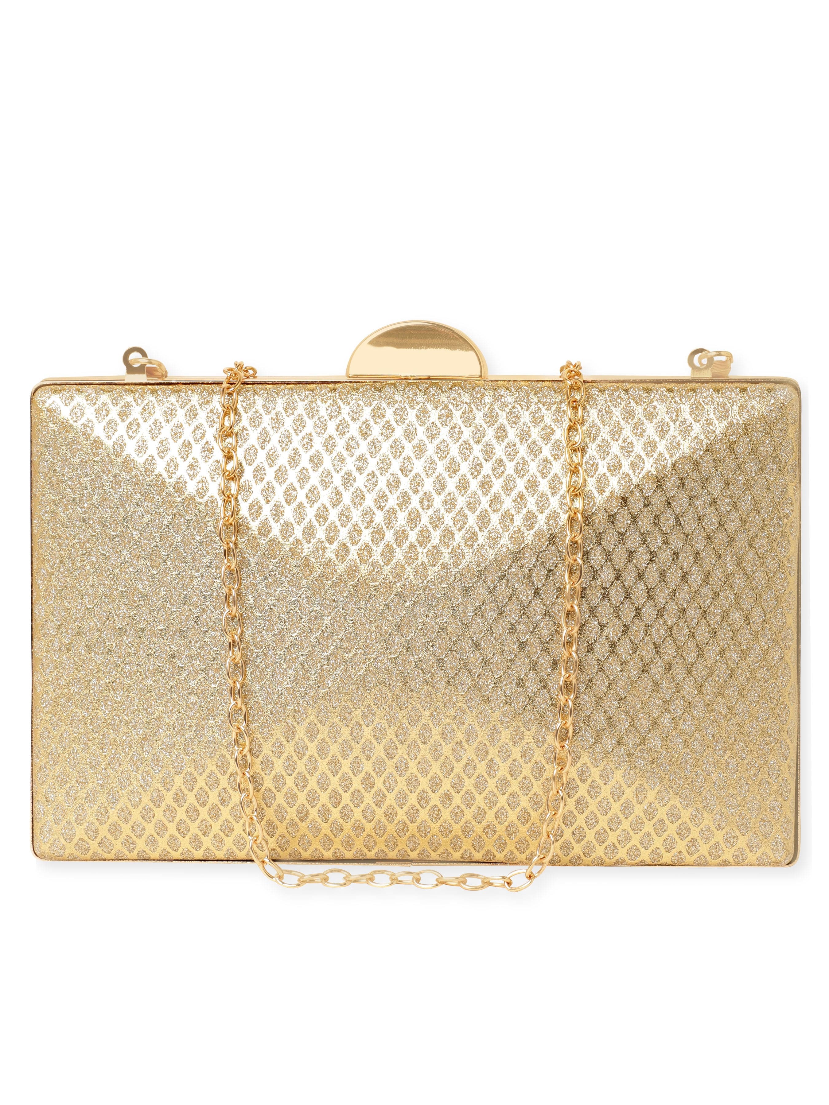 Wentra Artisan Elegance Handcrafted Gold Shimmery Clutch Bag