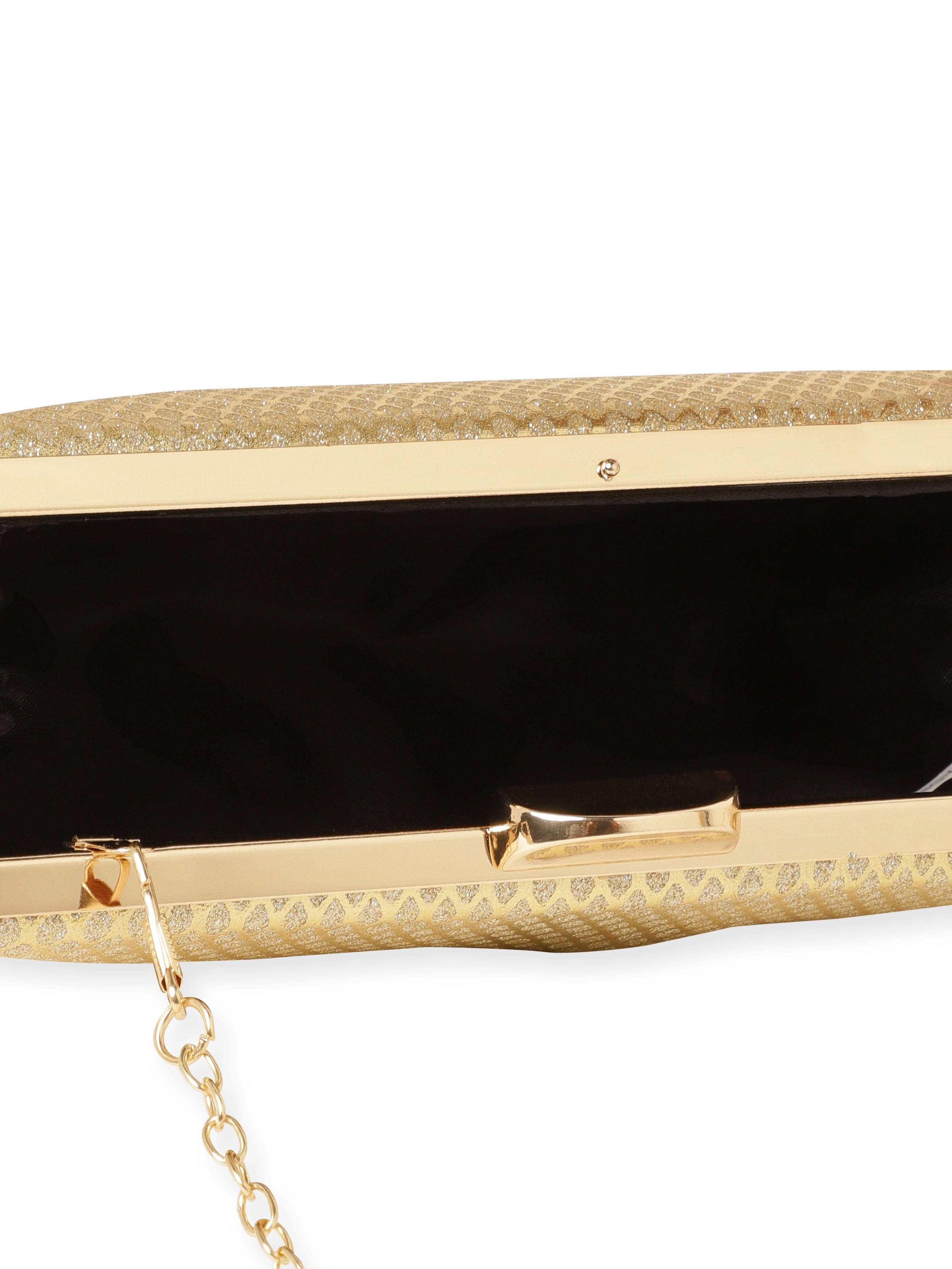 Wentra Artisan Elegance Handcrafted Gold Shimmery Clutch Bag
