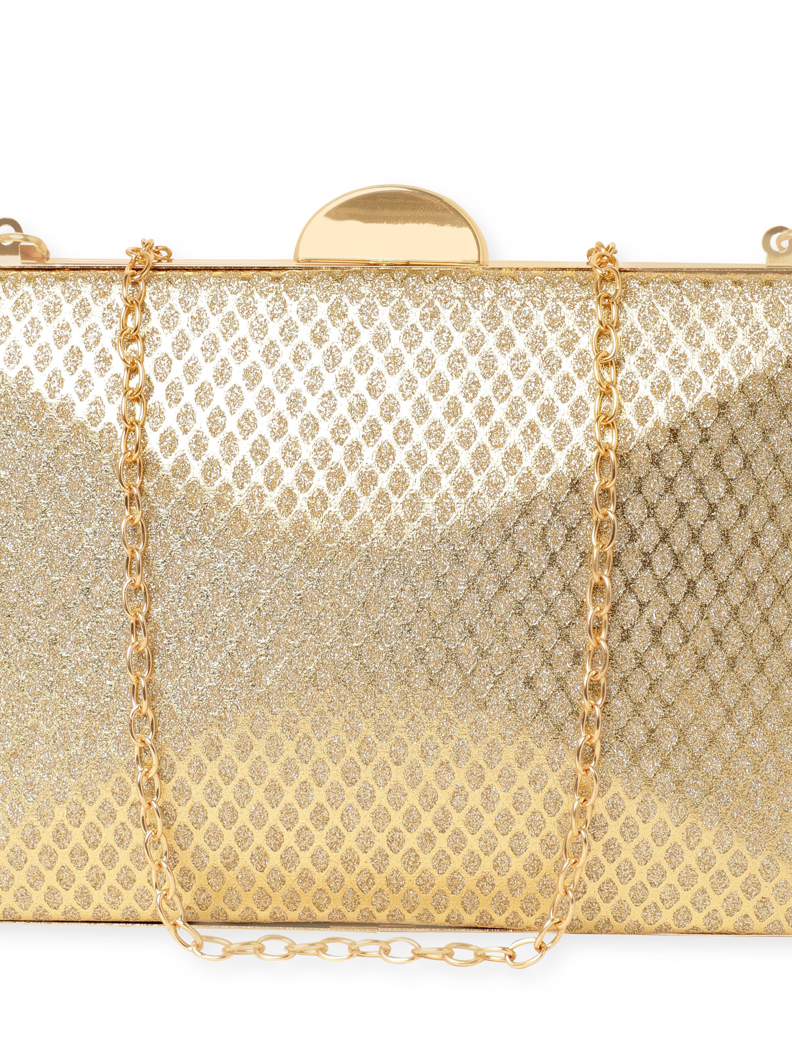 Wentra Artisan Elegance Handcrafted Gold Shimmery Clutch Bag