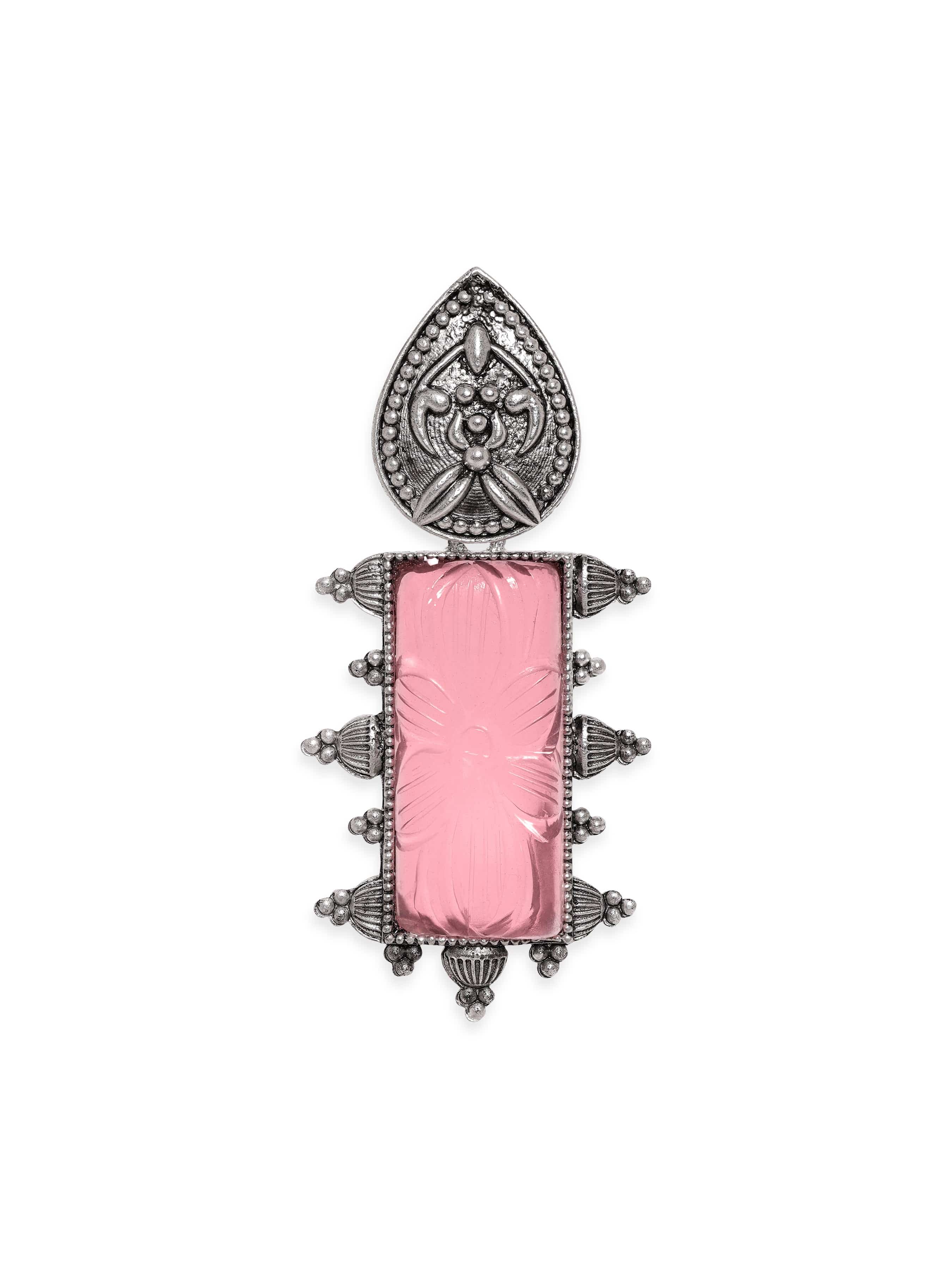 Pink Studded Oxidised Drop Earrings
